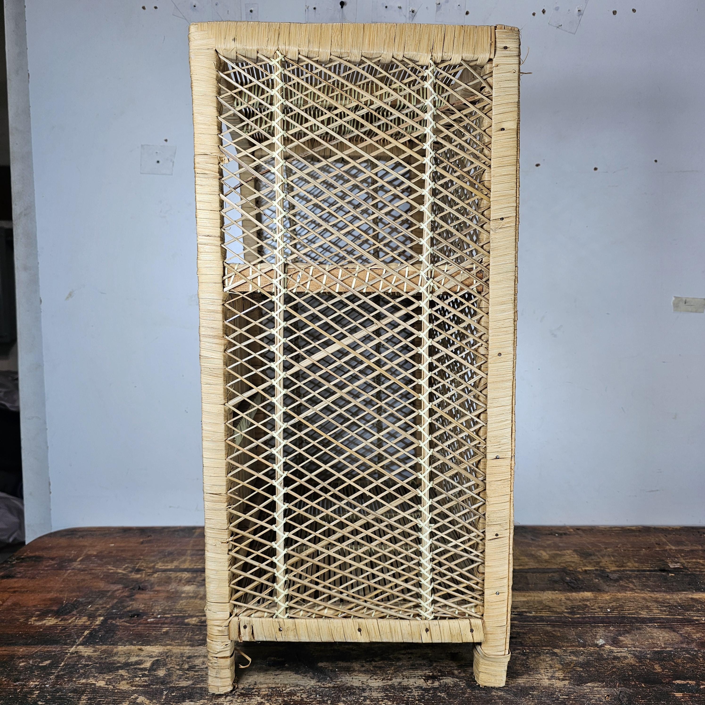 Vintage Rattan Nightstand Boho 18"W x 12"D x 26"H