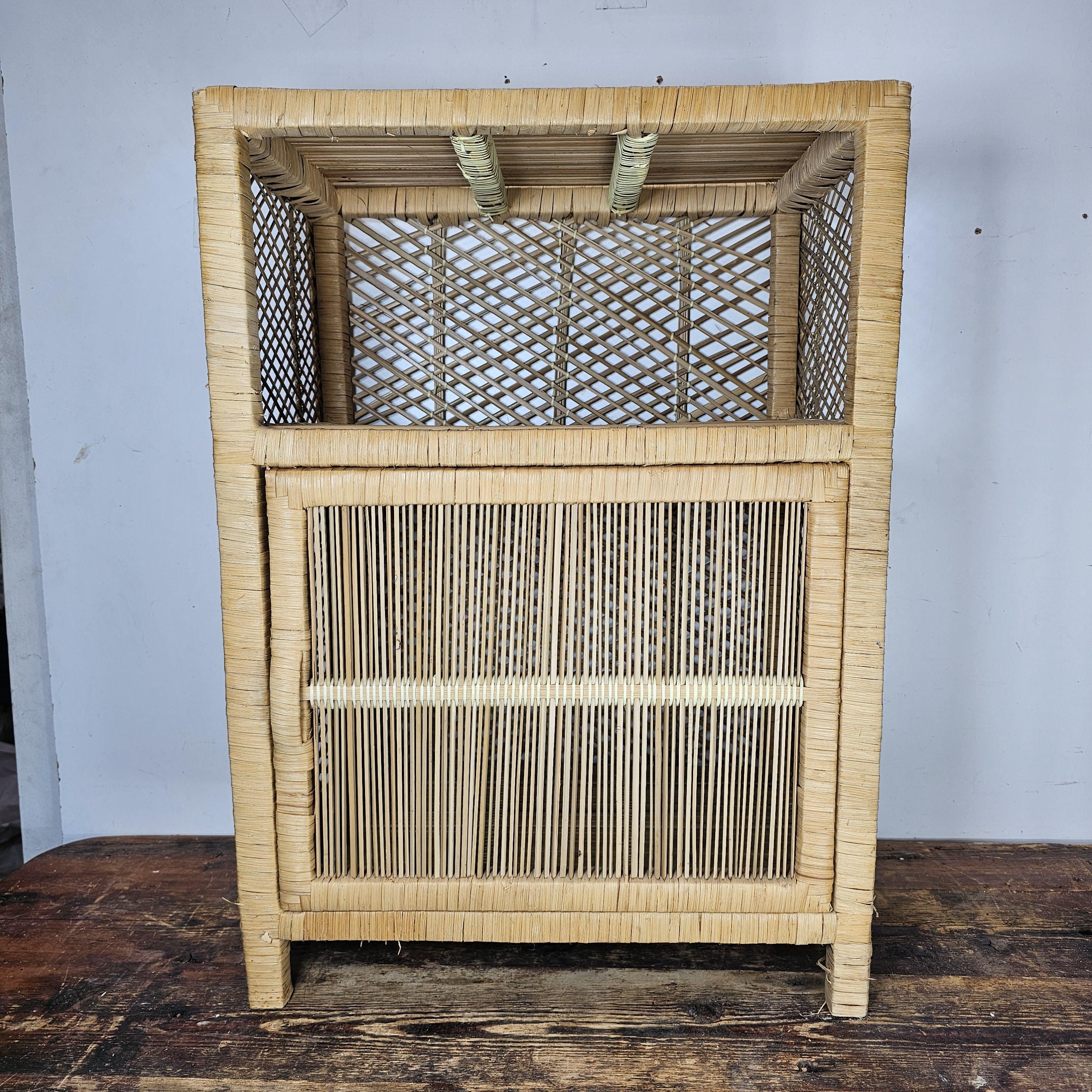 Vintage Rattan Nightstand Boho 18"W x 12"D x 26"H