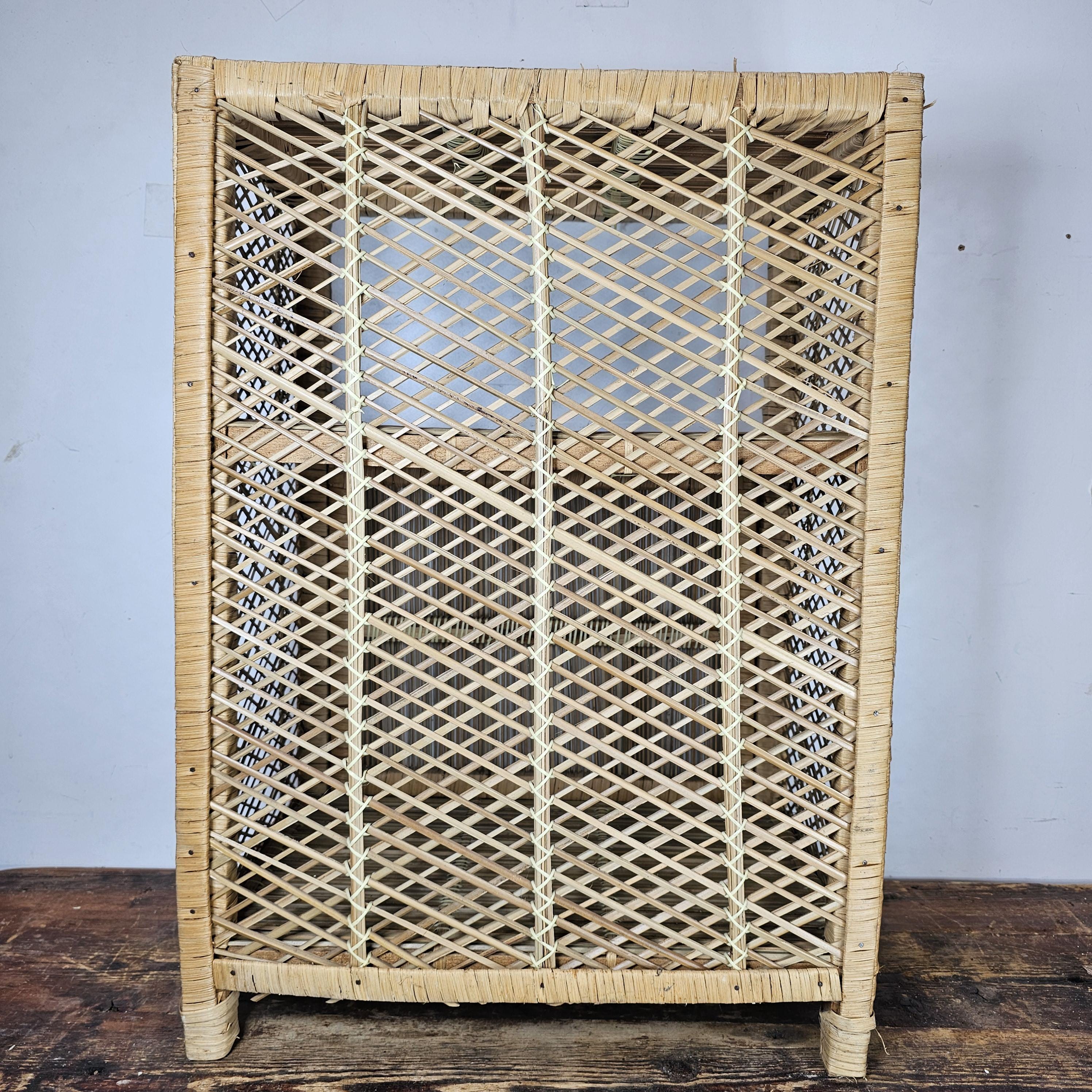 Vintage Rattan Nightstand Boho 18"W x 12"D x 26"H