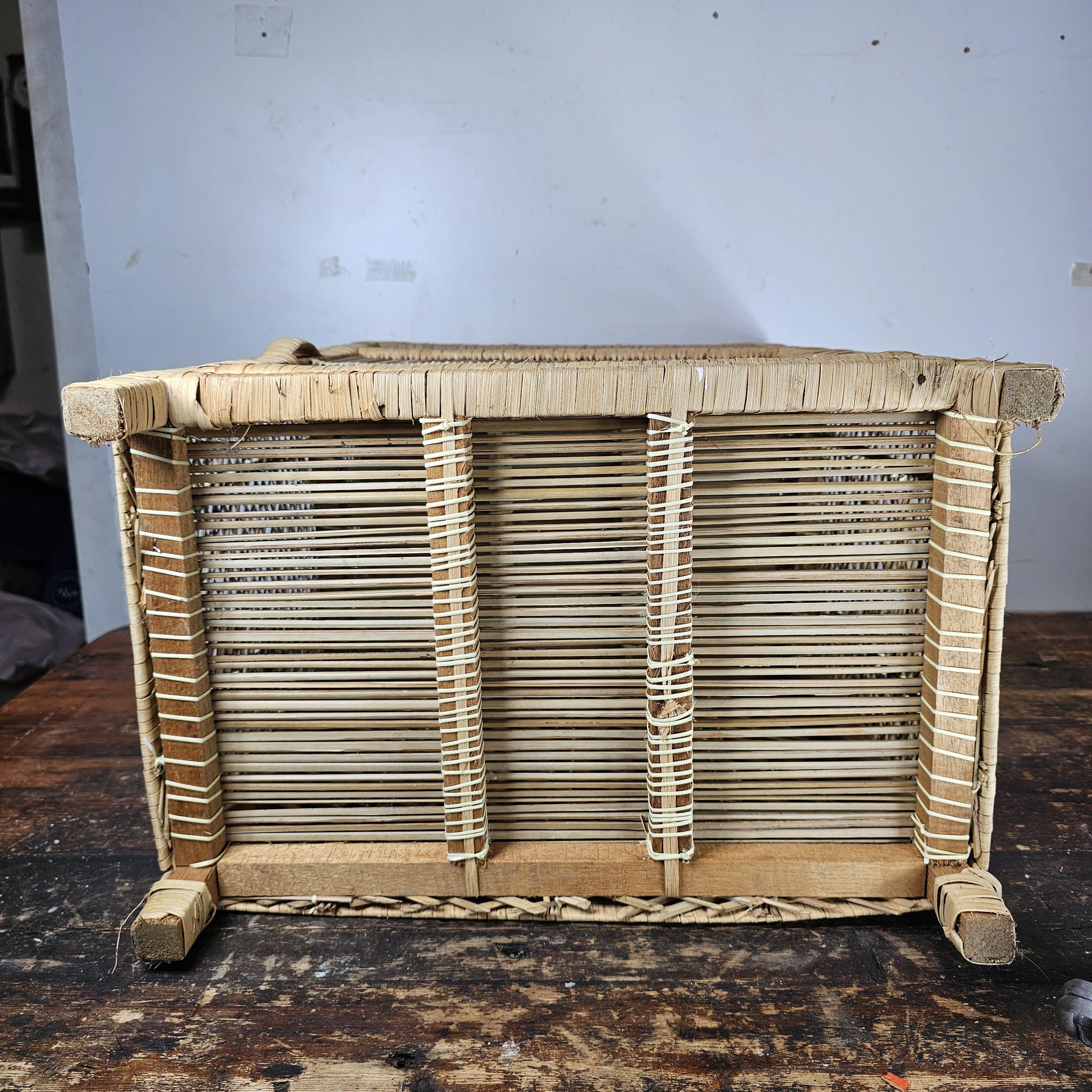 Vintage Rattan Nightstand Boho 18"W x 12"D x 26"H