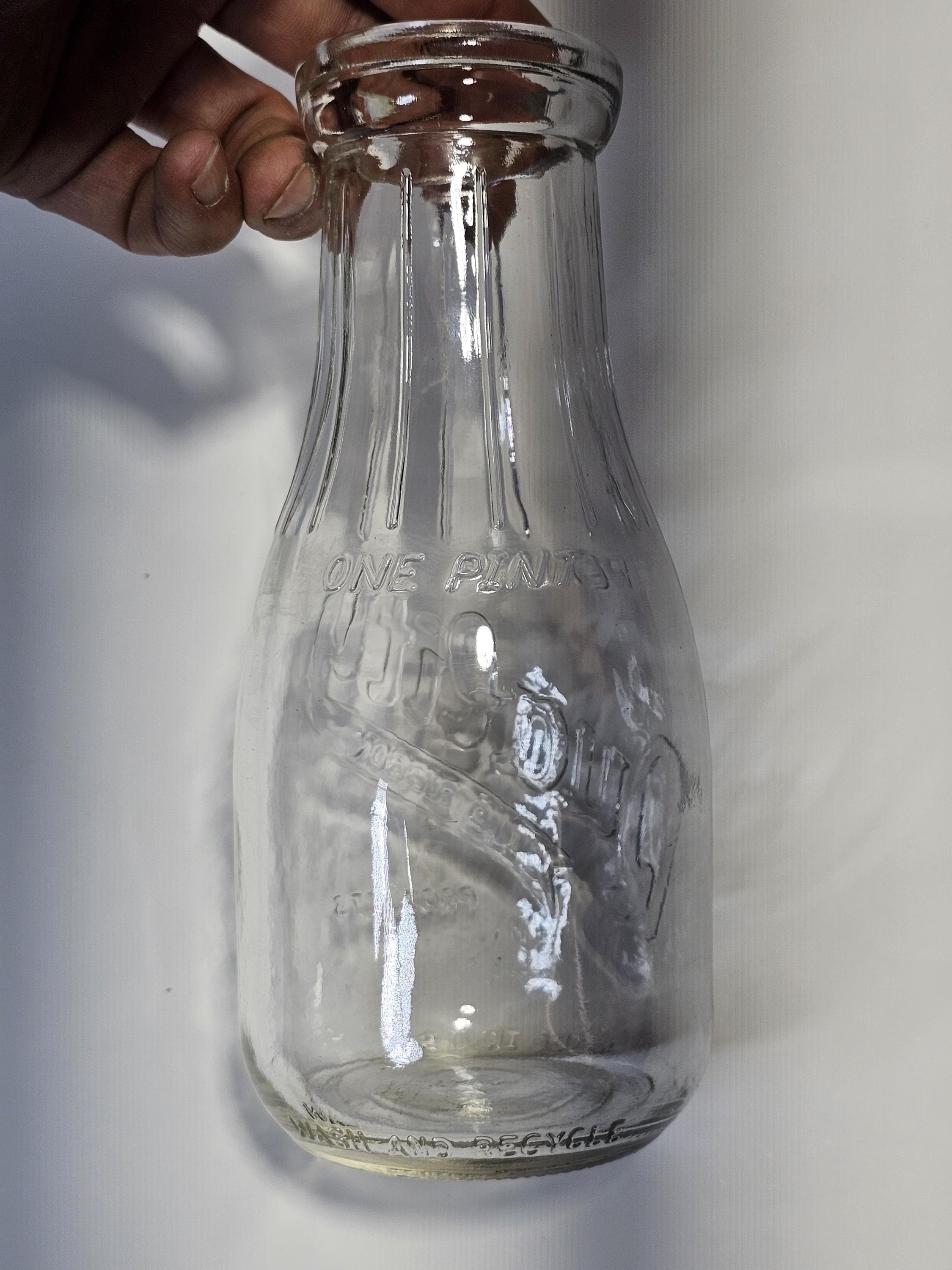 Weaver Quality Blue Ribbon Products Pint Glass Milk Bottle Made In USA 7.25"H