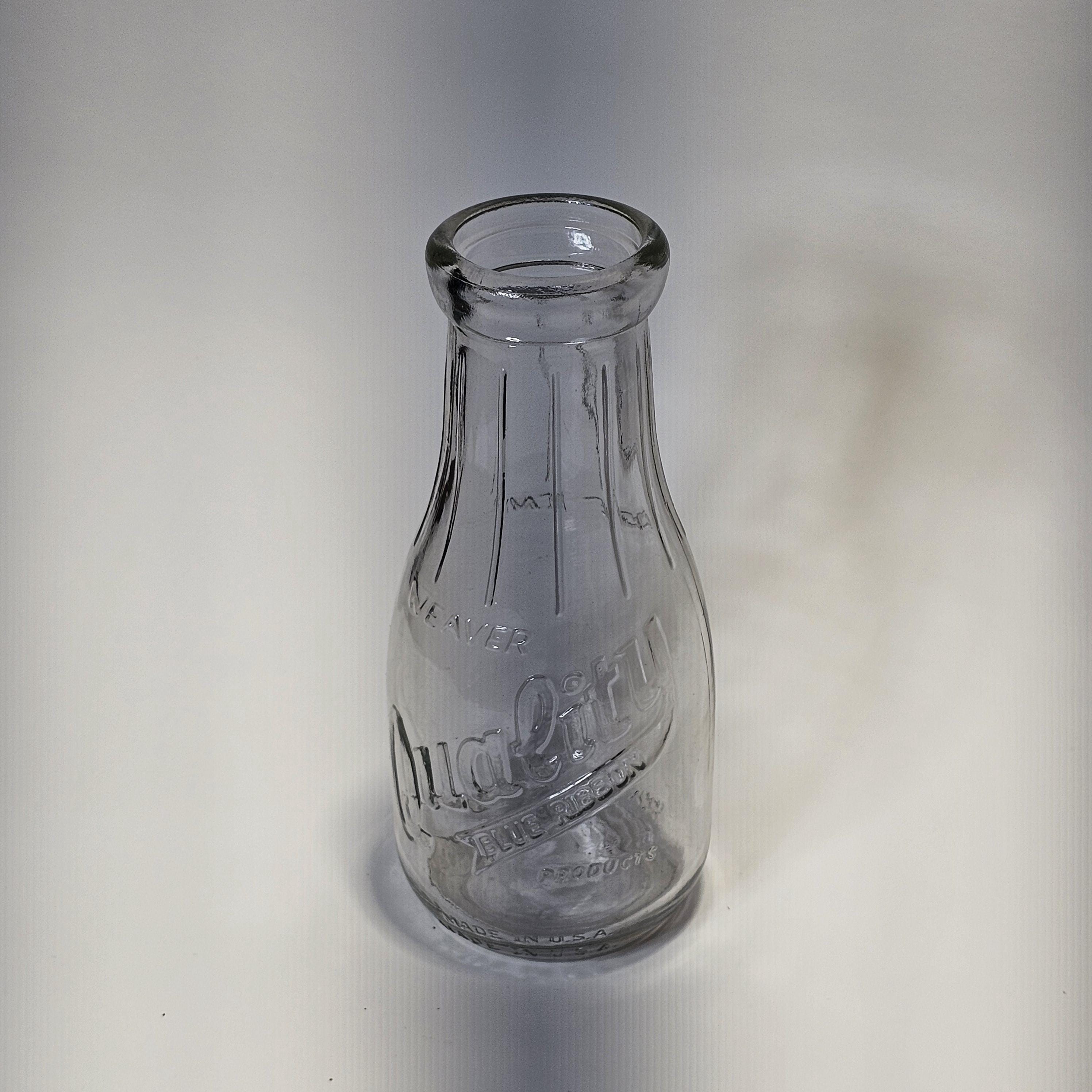 Weaver Quality Blue Ribbon Products Pint Glass Milk Bottle Made In USA 7.25"H