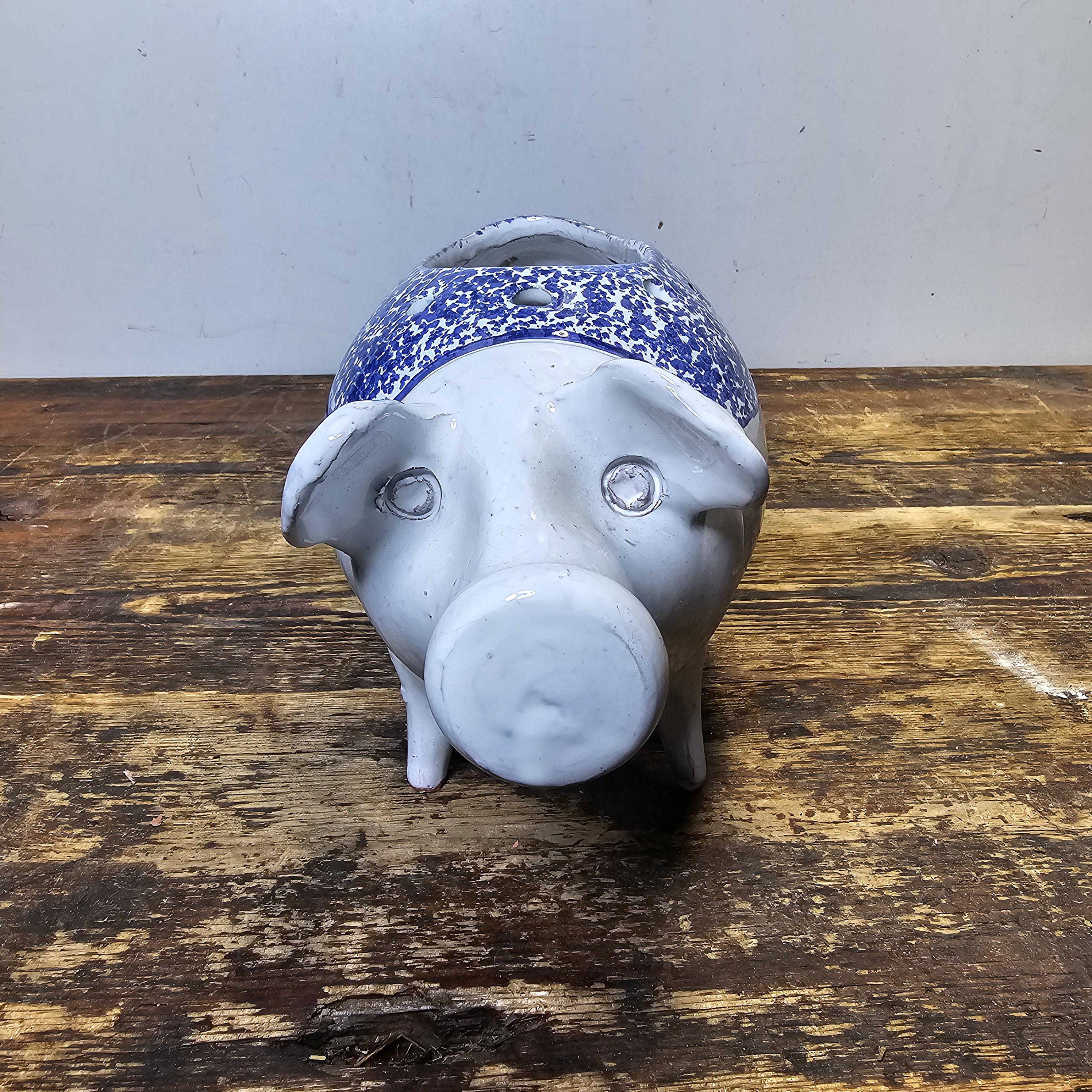 Vintage Hand Painted Pottery Pig Candle Holder (Damaged) 12.5"L x 4.5"W x 5.5"H