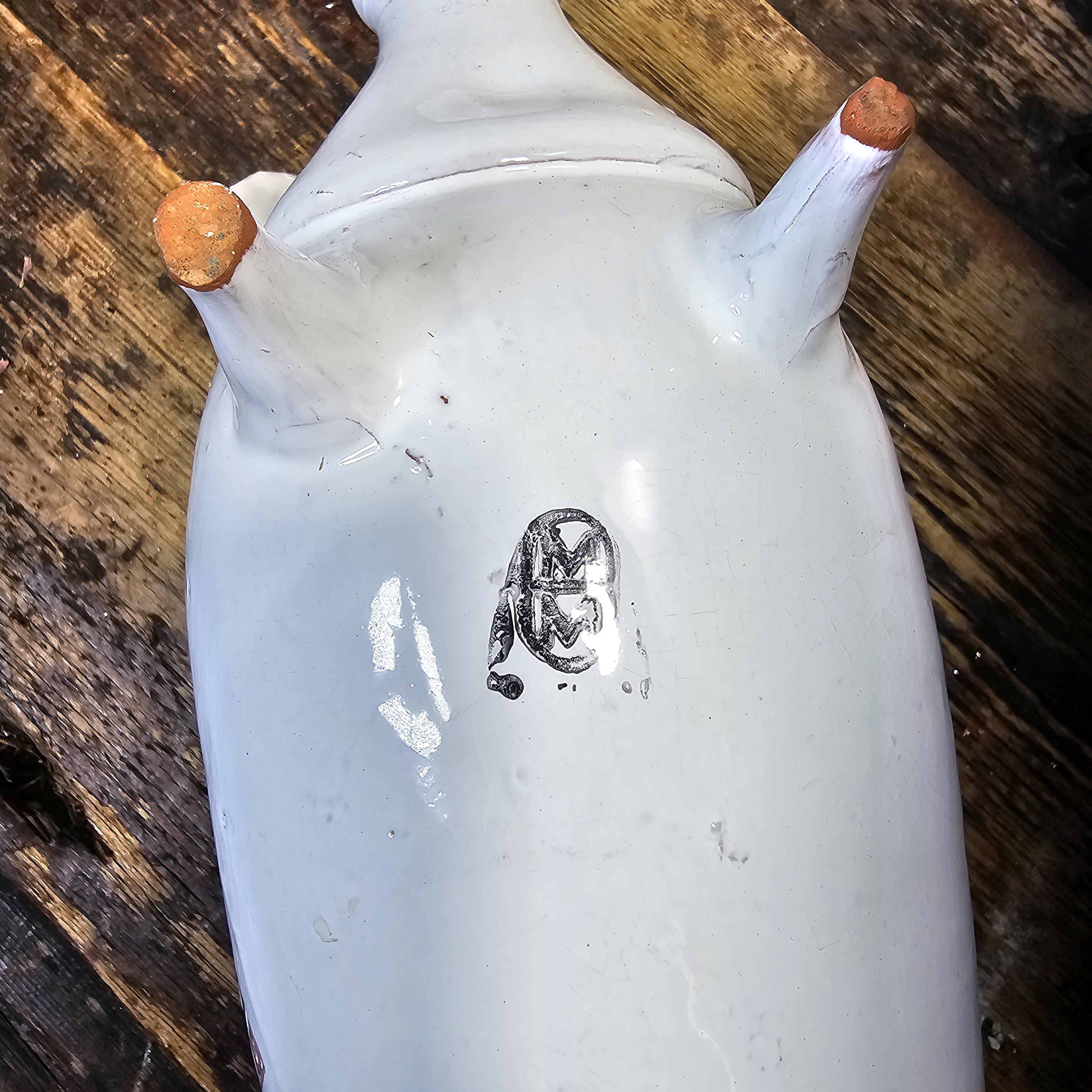 Vintage Hand Painted Pottery Pig Candle Holder (Damaged) 12.5"L x 4.5"W x 5.5"H