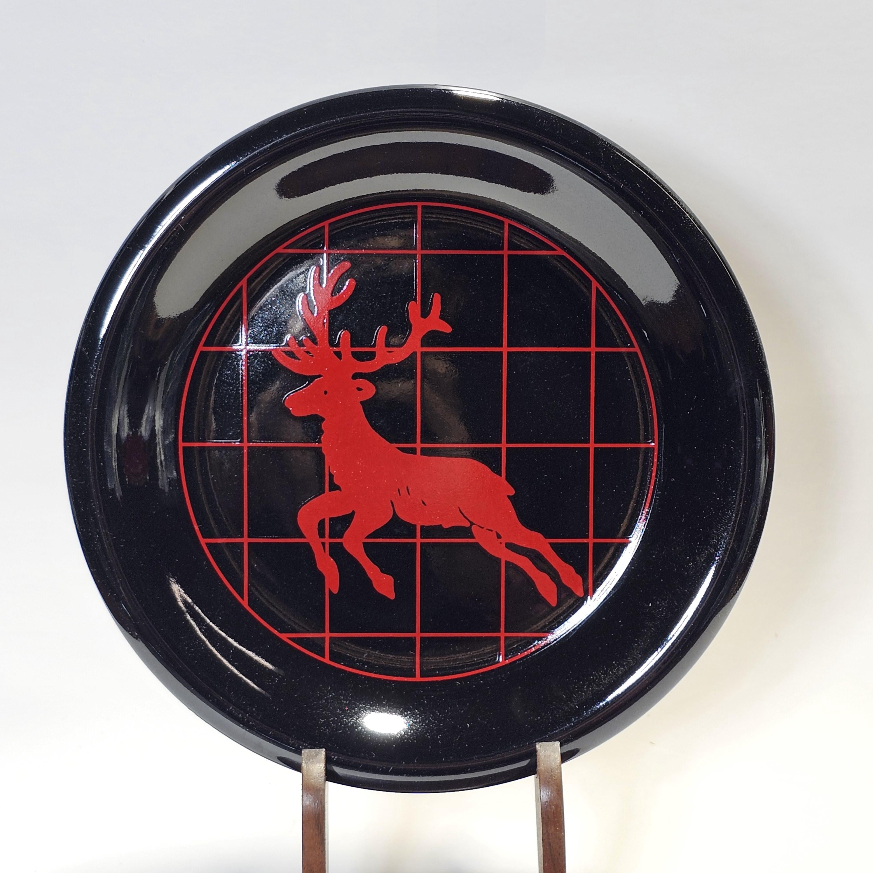 Set of 4 Department 56 Dakota Deer Reindeer Dessert Plates Black & Red 7.5"