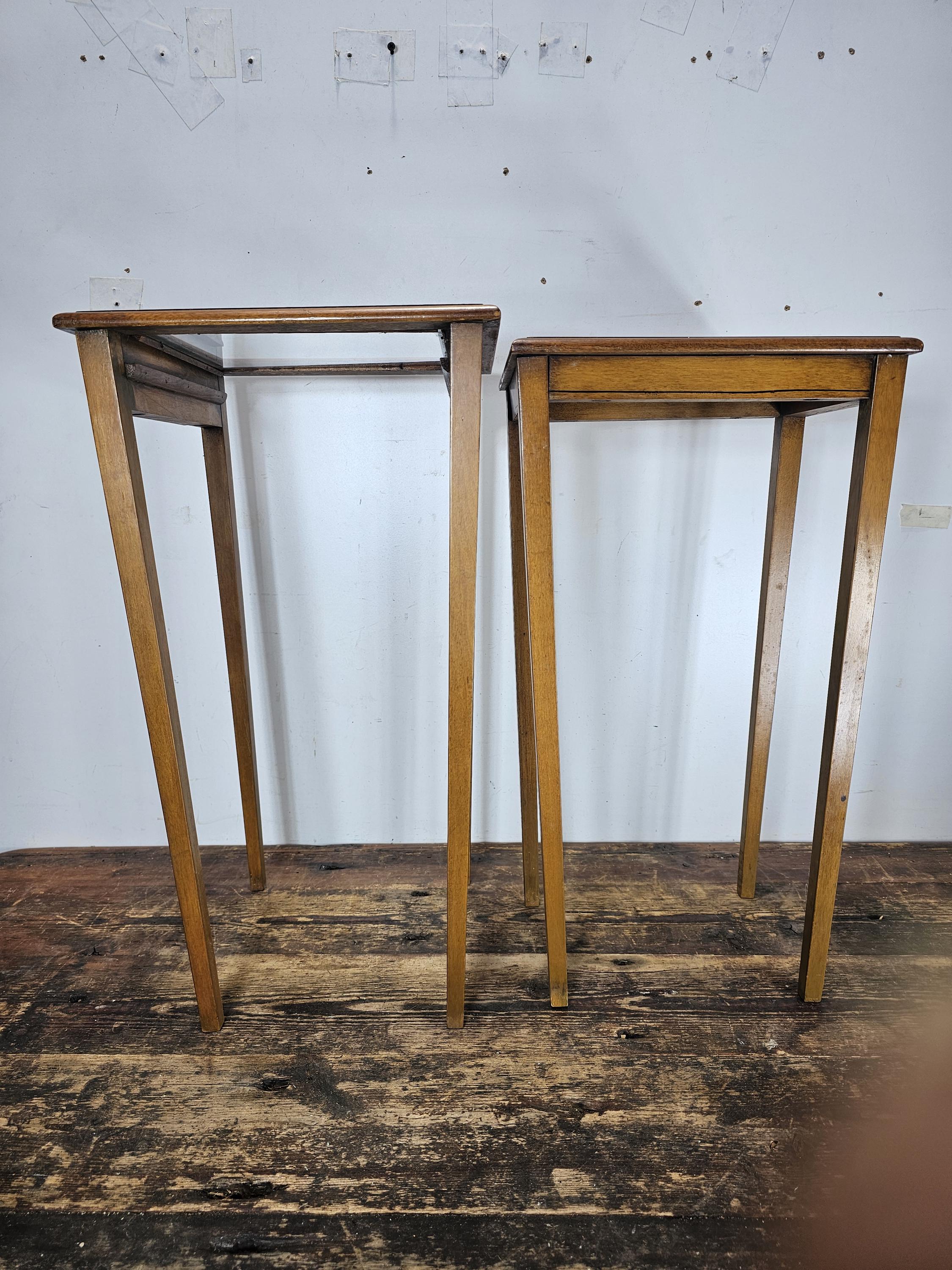 Antique 1920s FLINT & HORNER Hand-painted Nesting Tables with Pencil Post Legs