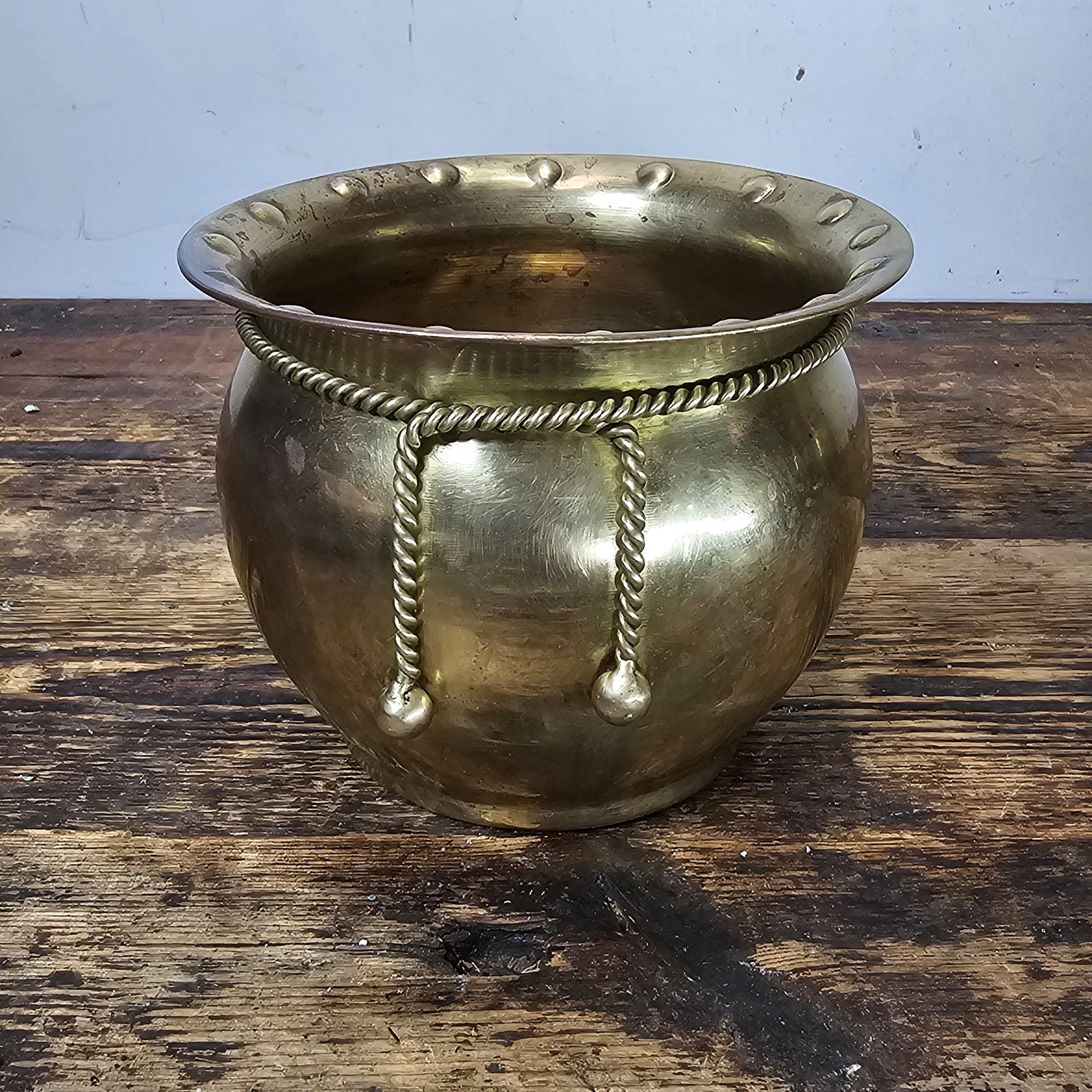 Vintage Small Brass Planter Rope Around Neck 4.5"H