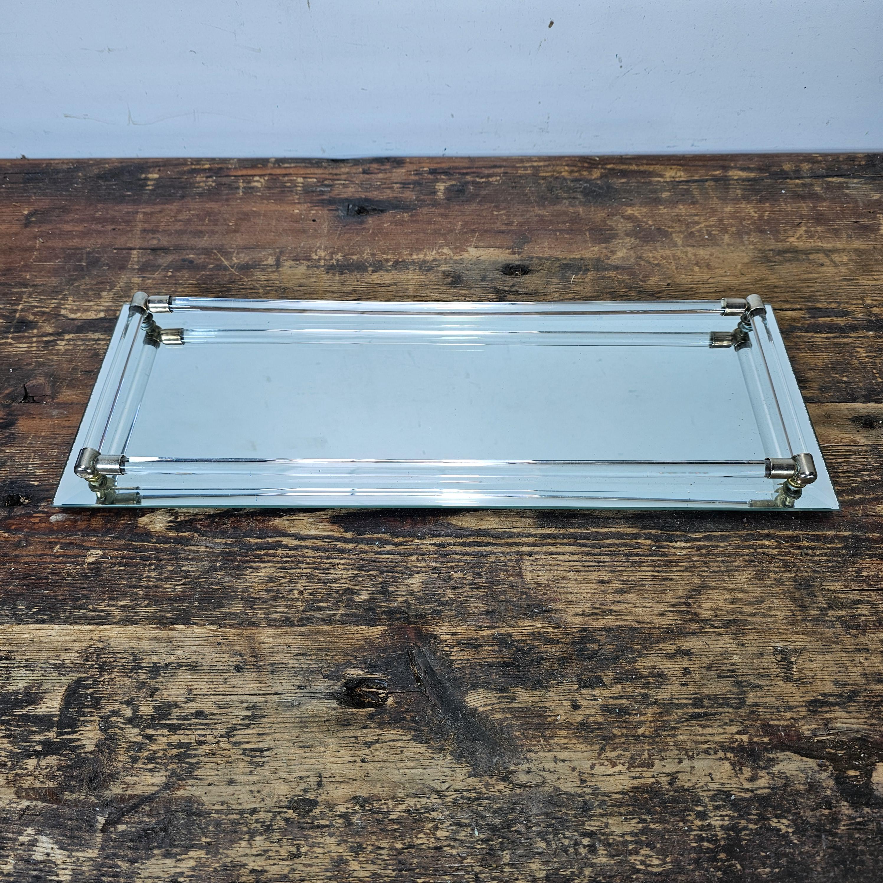 Vintage Dresser Vanity Tray Mirror bottom & Acrylic Rail 6"W x 19"L x 1.25"H
