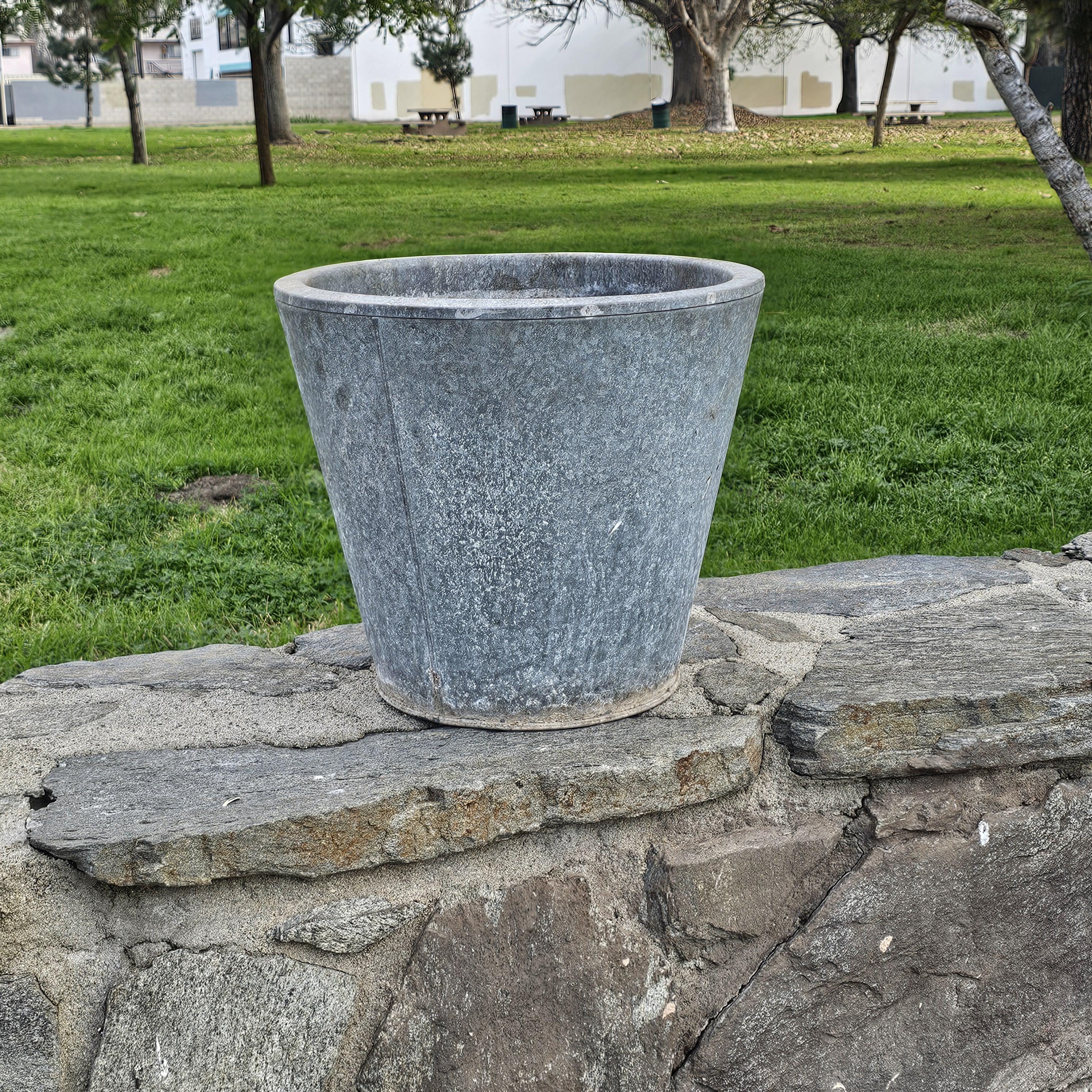 Vintage Distressed Galvanized Metal Planter 15"Diam x 13"H