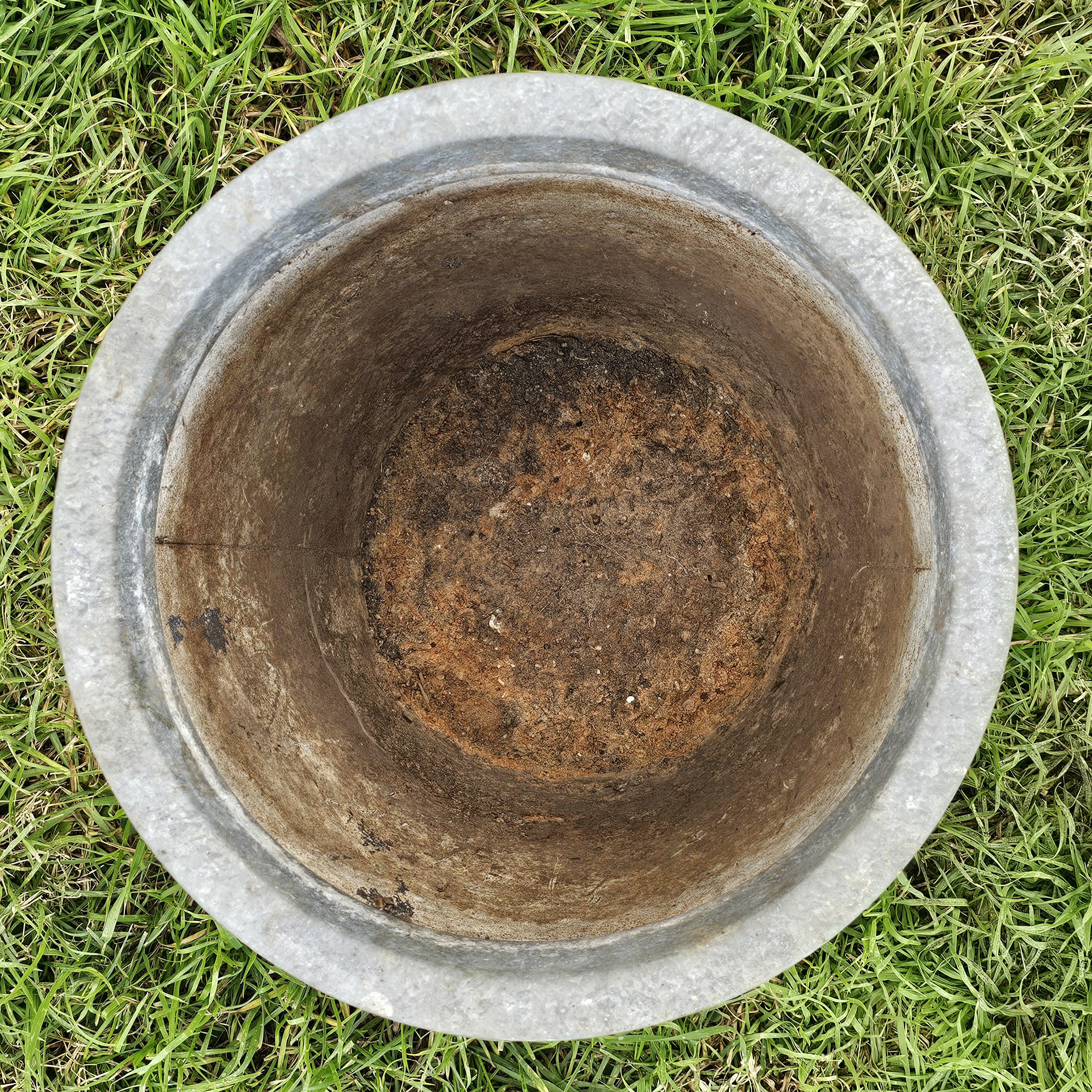 Vintage Distressed Galvanized Metal Planter 15"Diam x 13"H