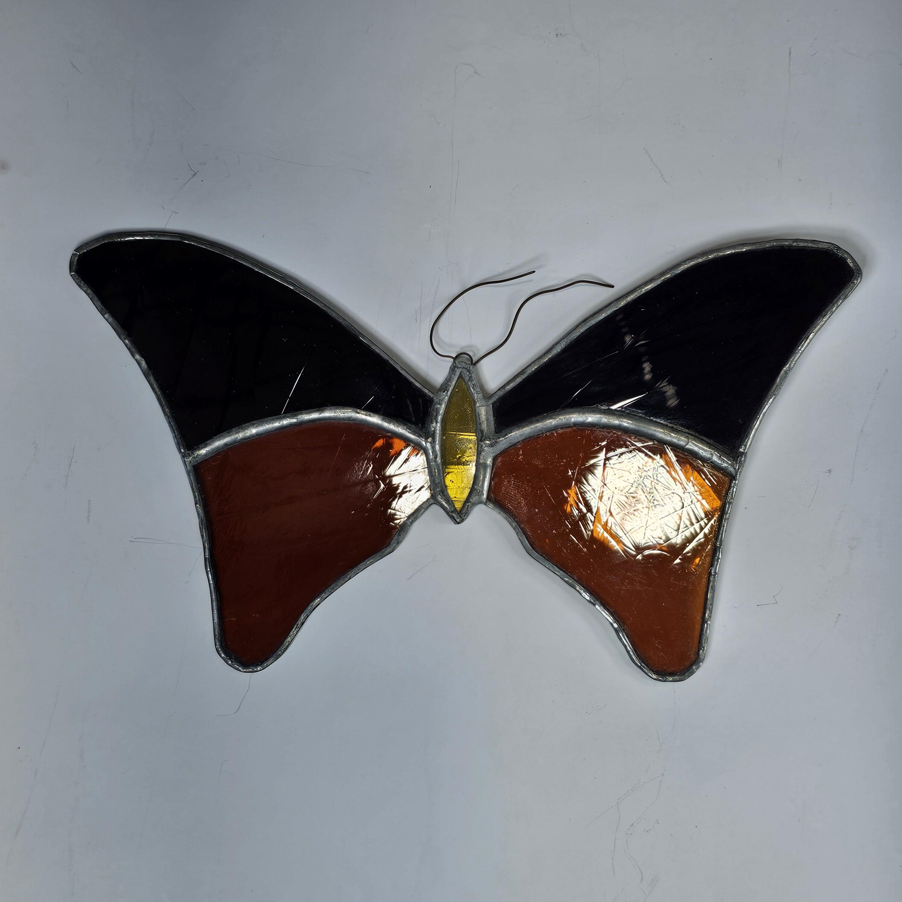 Vintage Butterfly Stained Glass Sun Catcher 8" x 4.5"