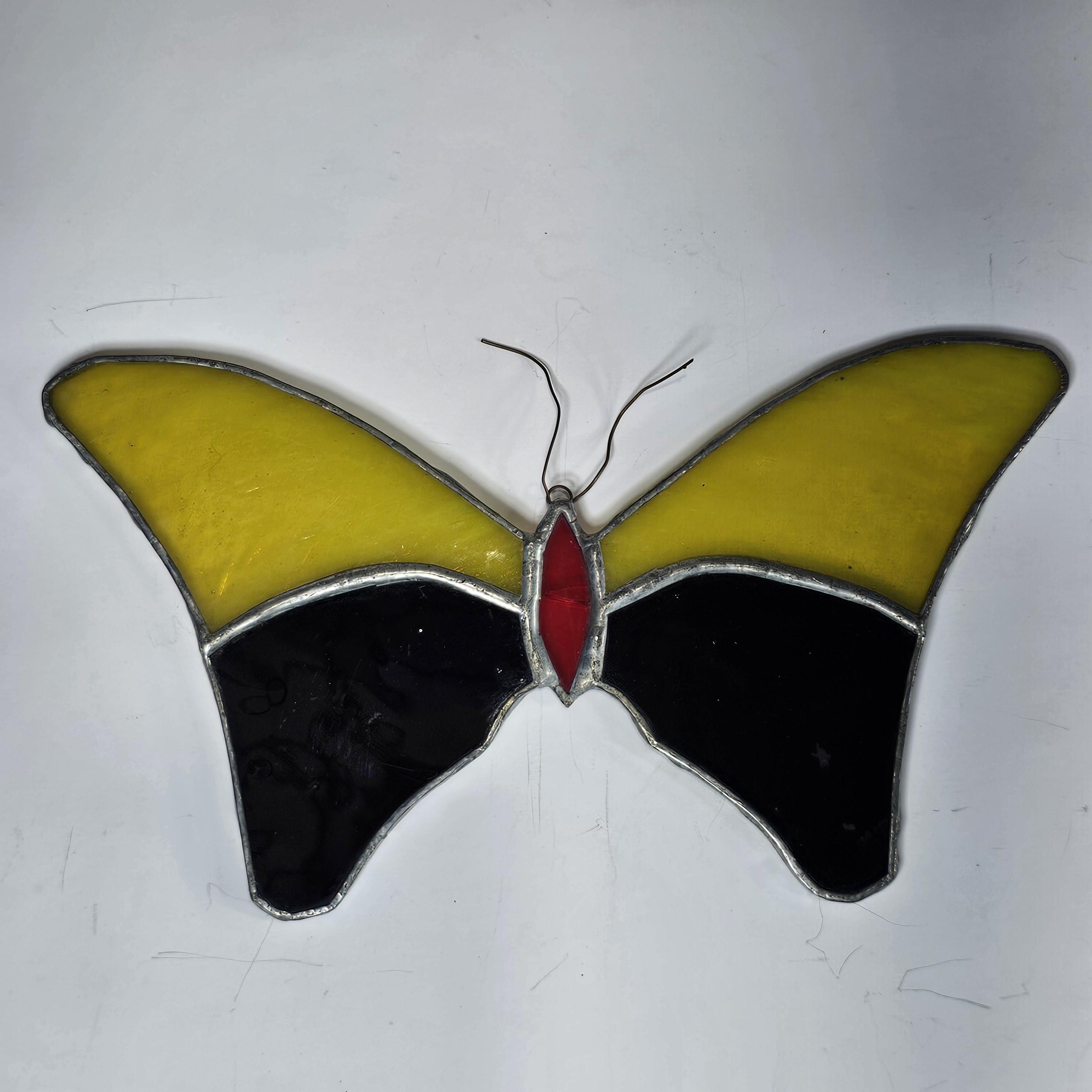 Vintage Butterfly Stained Glass Sun Catcher 8" x 4.5"