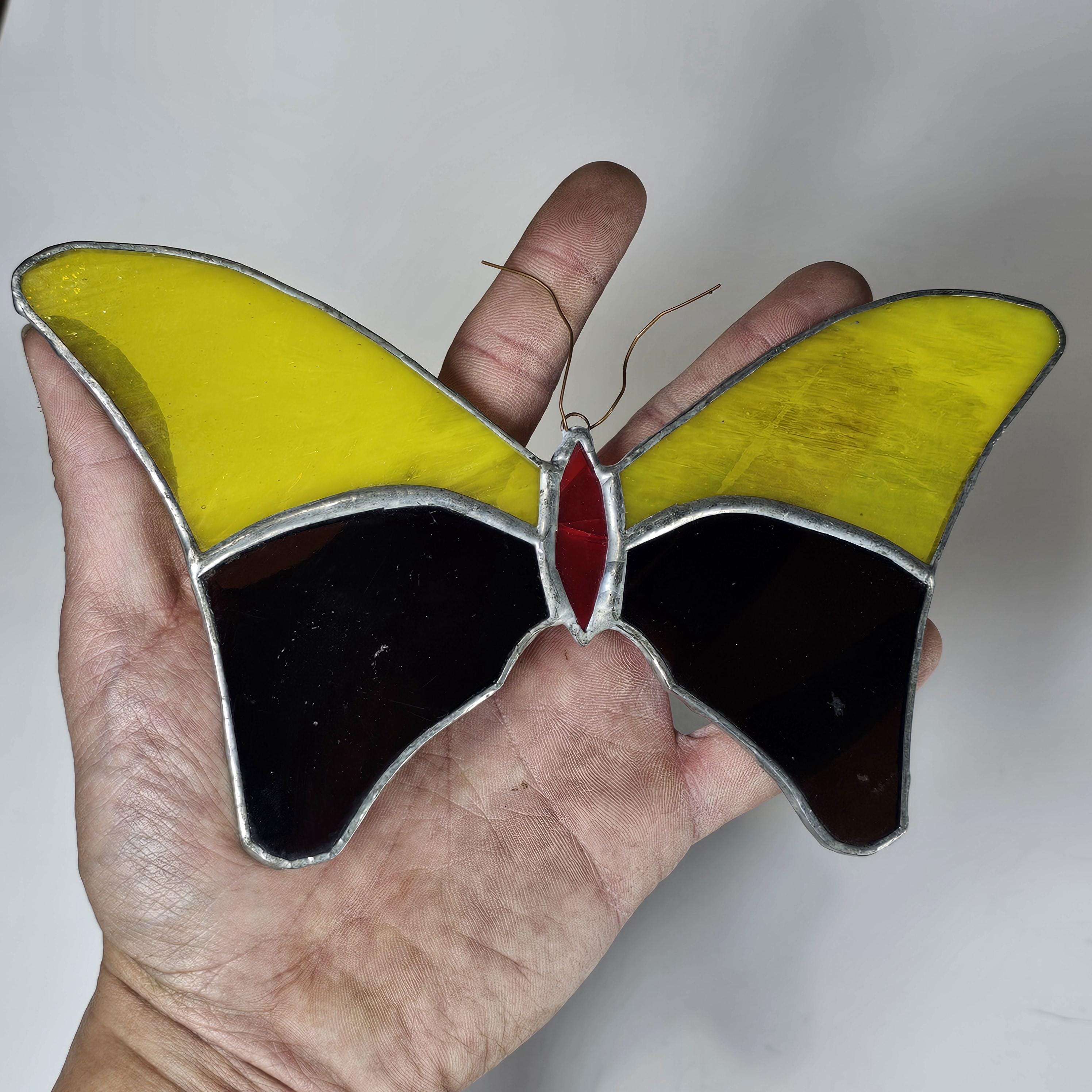 Vintage Butterfly Stained Glass Sun Catcher 8" x 4.5"