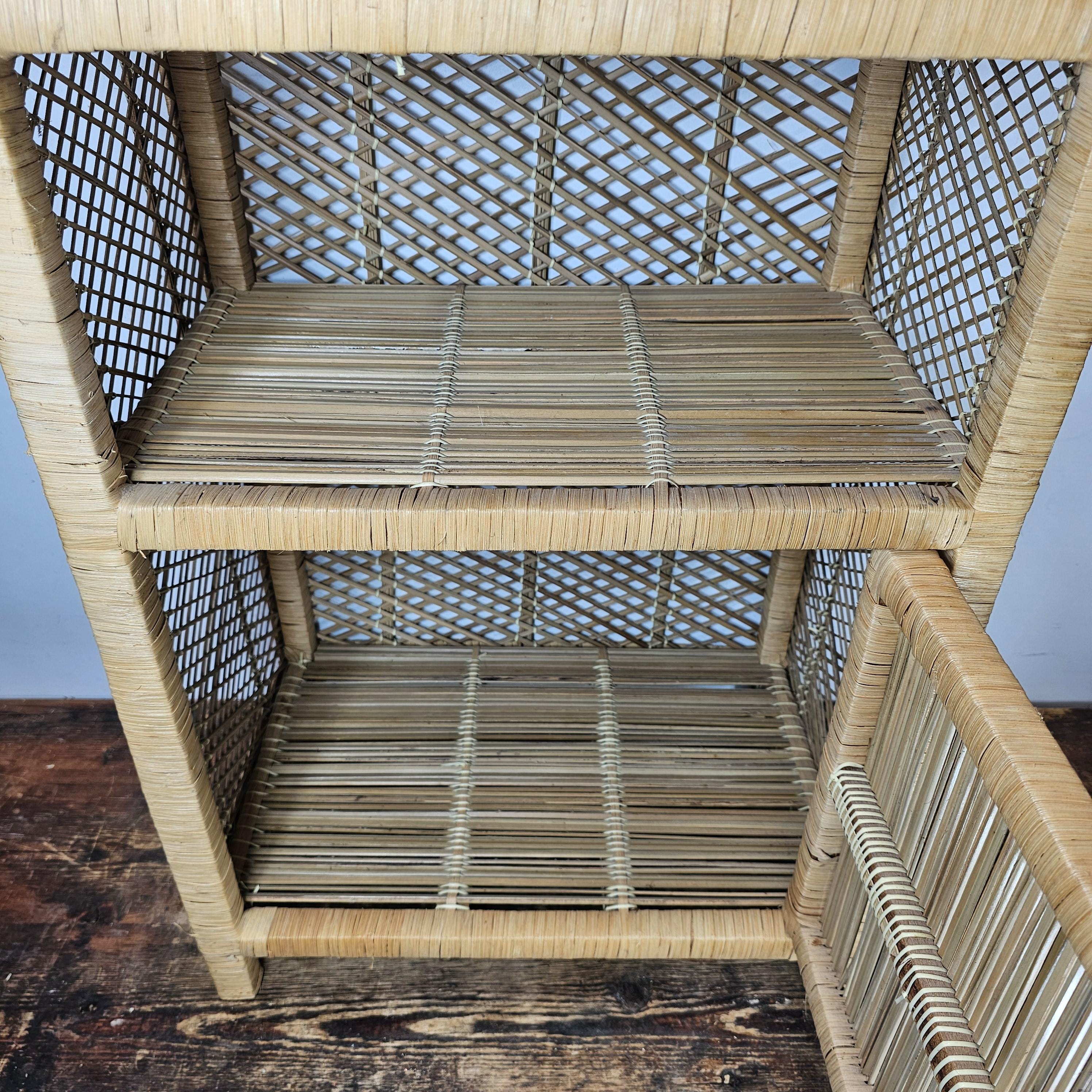 Vintage Rattan Nightstand Boho 18"W x 12"D x 26"H