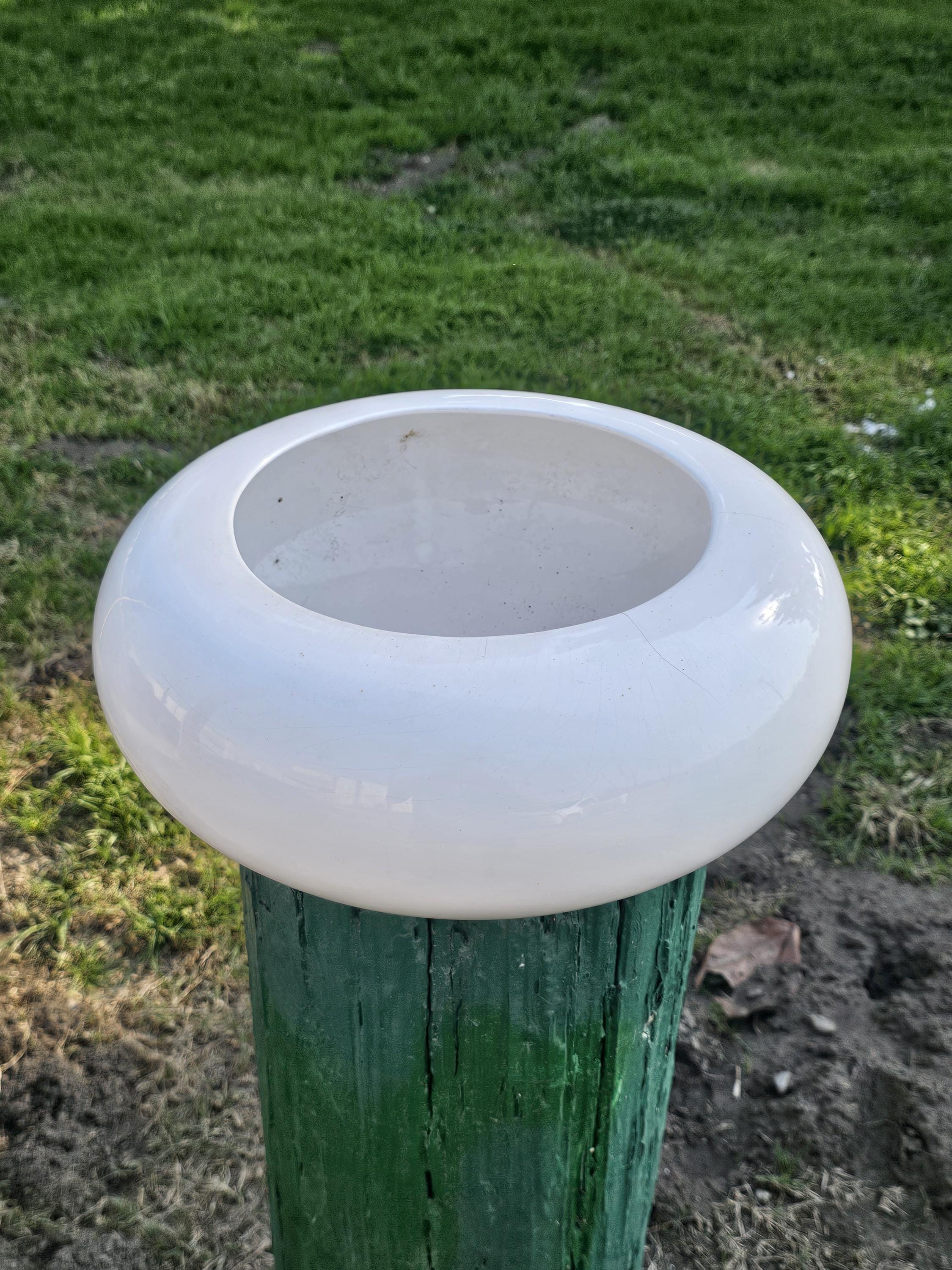 Semi-Spherical White Planter Ceramic Glazed Planter Pot with Drainage 15" Diam
