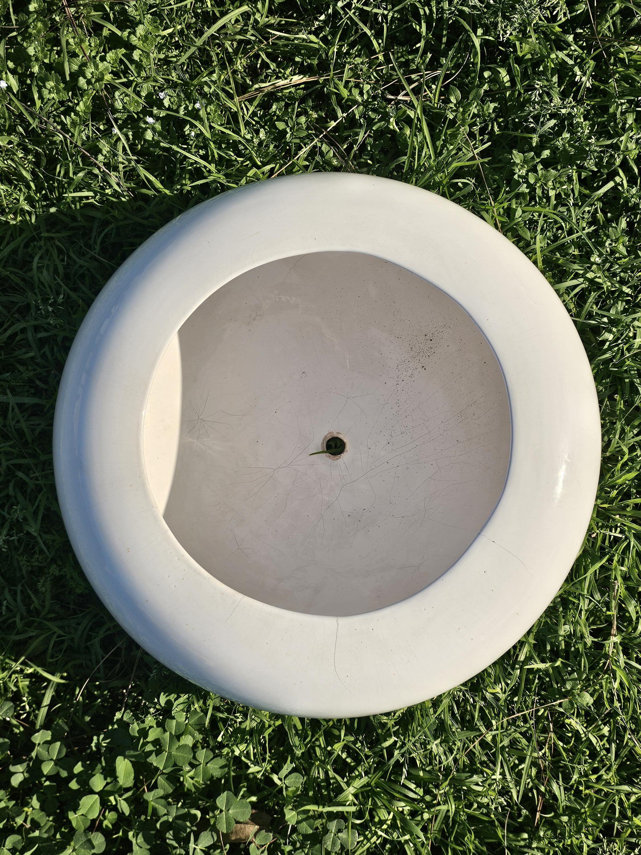 Semi-Spherical White Planter Ceramic Glazed Planter Pot with Drainage 15" Diam