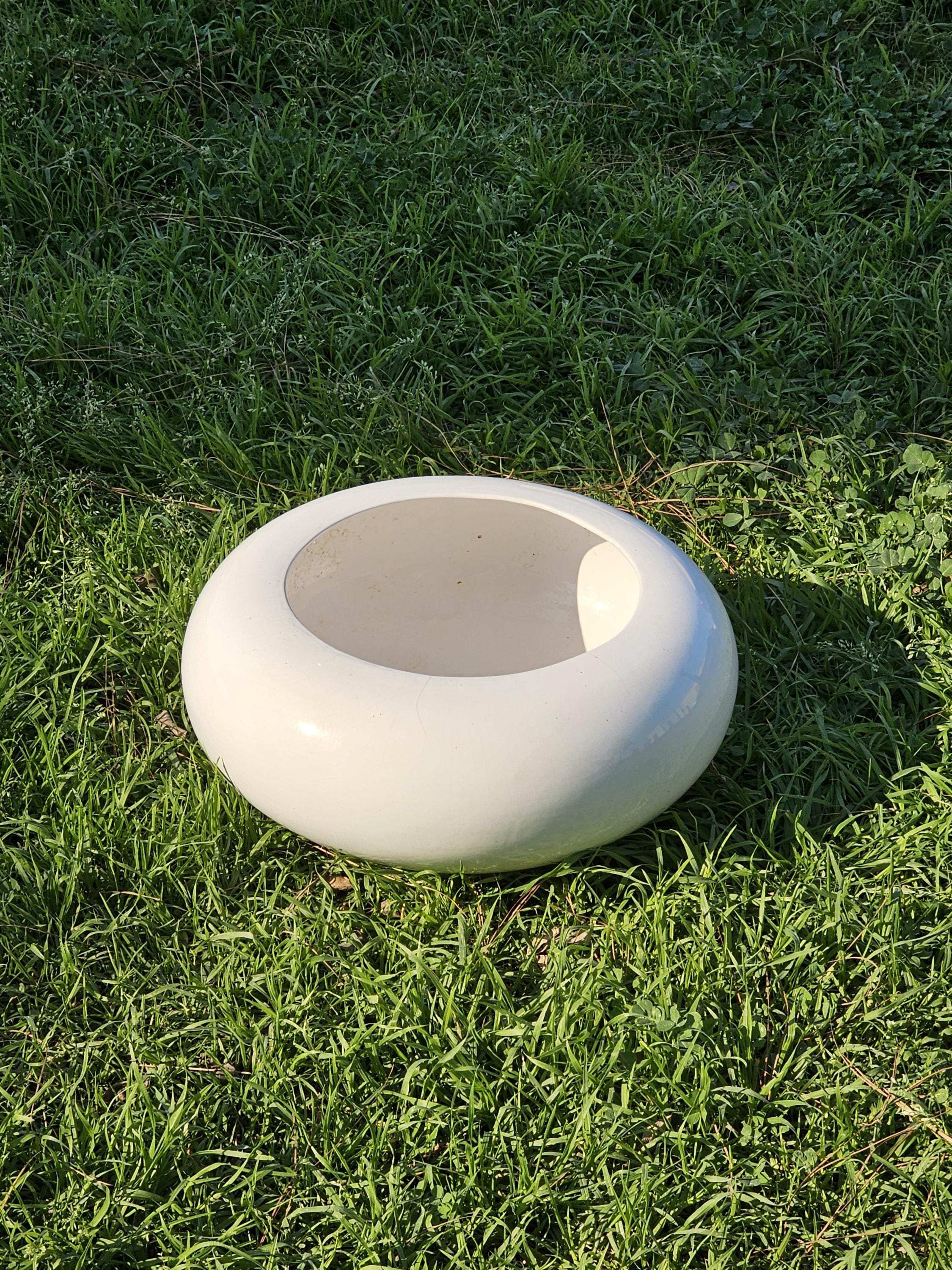 Semi-Spherical White Planter Ceramic Glazed Planter Pot with Drainage 15" Diam