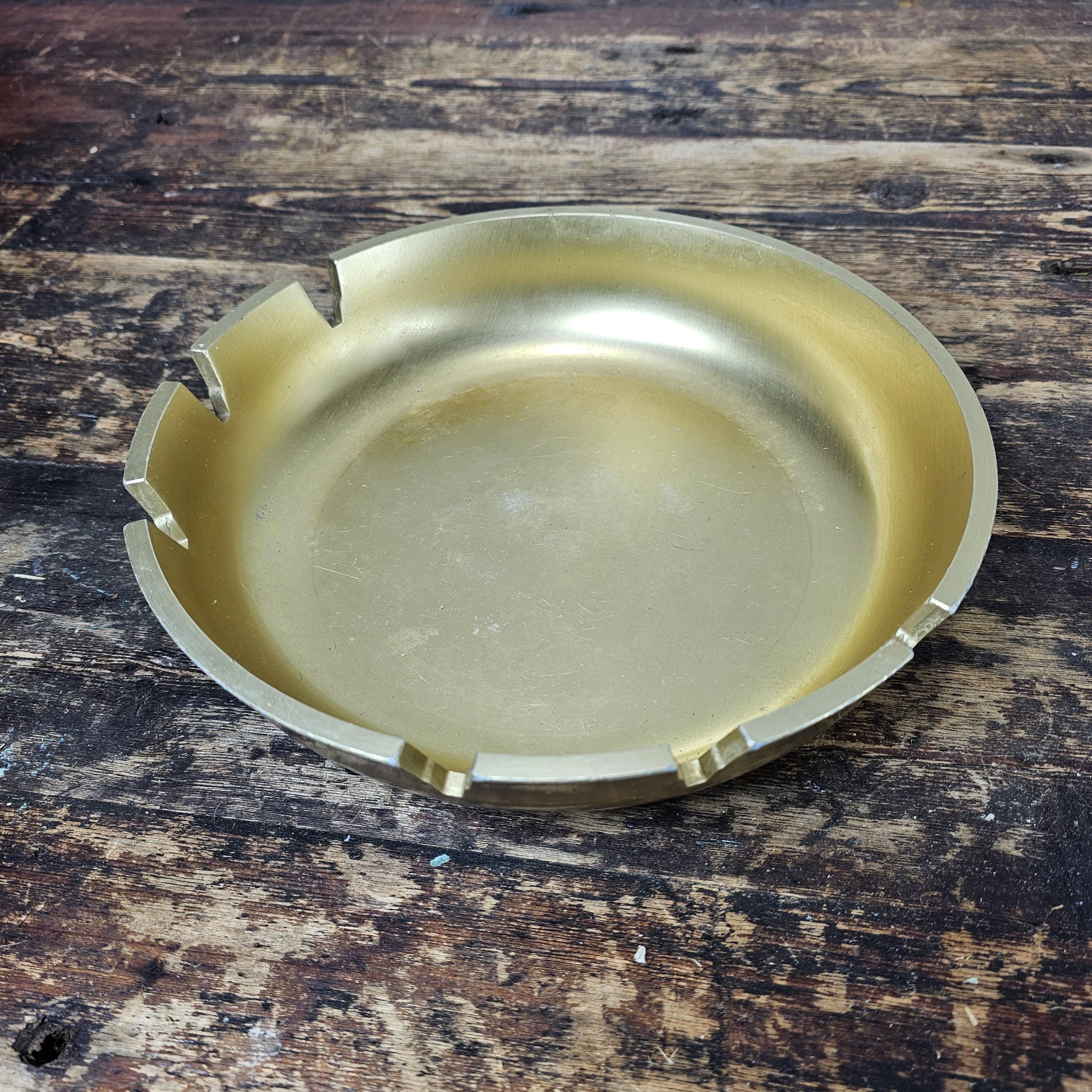 Vintage Solid Aluminum Gold Table Ashtray Large MCM 10" Diam x 2.25"H