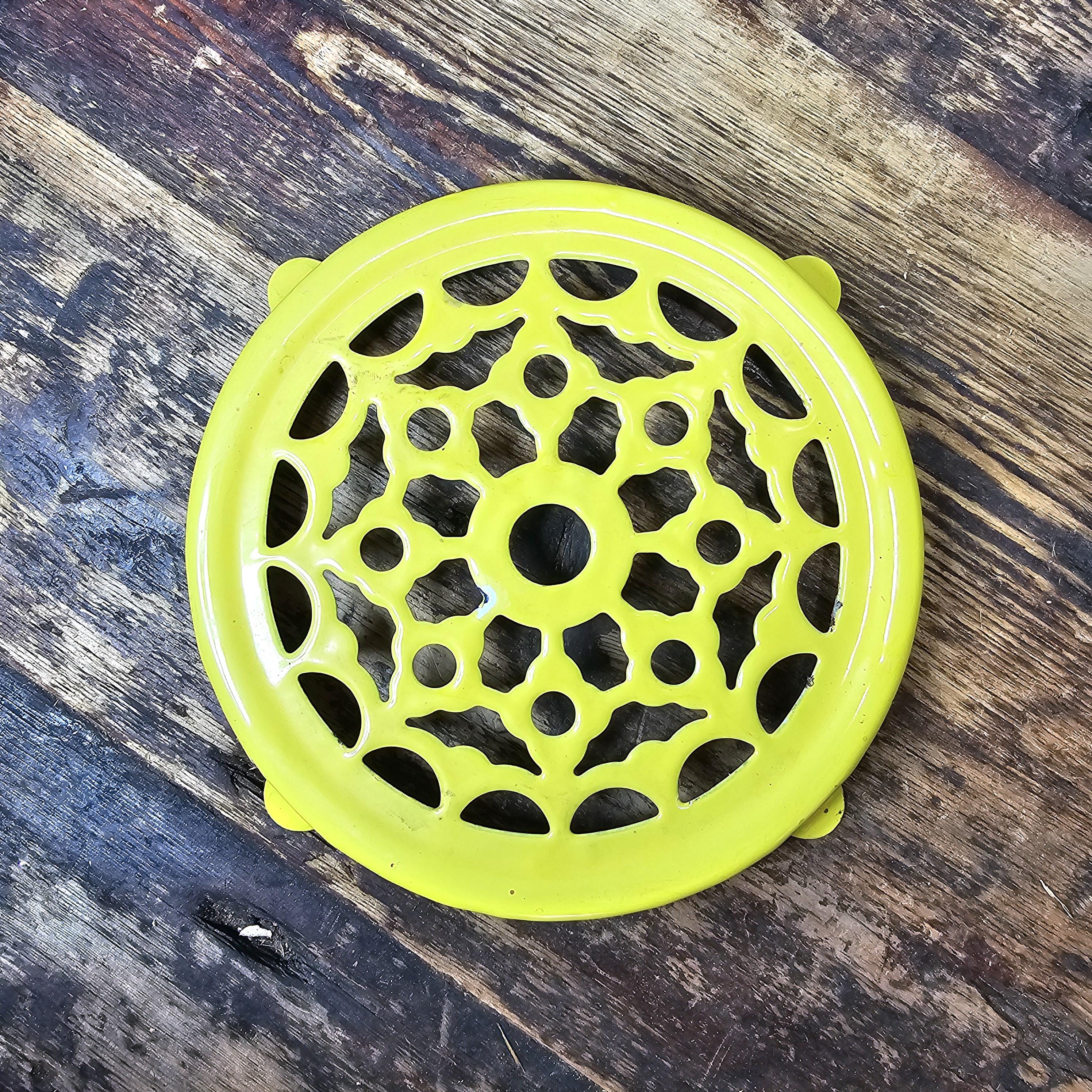 Vintage Fritz and Floyd Enameled Yellow Reticulated Trivet