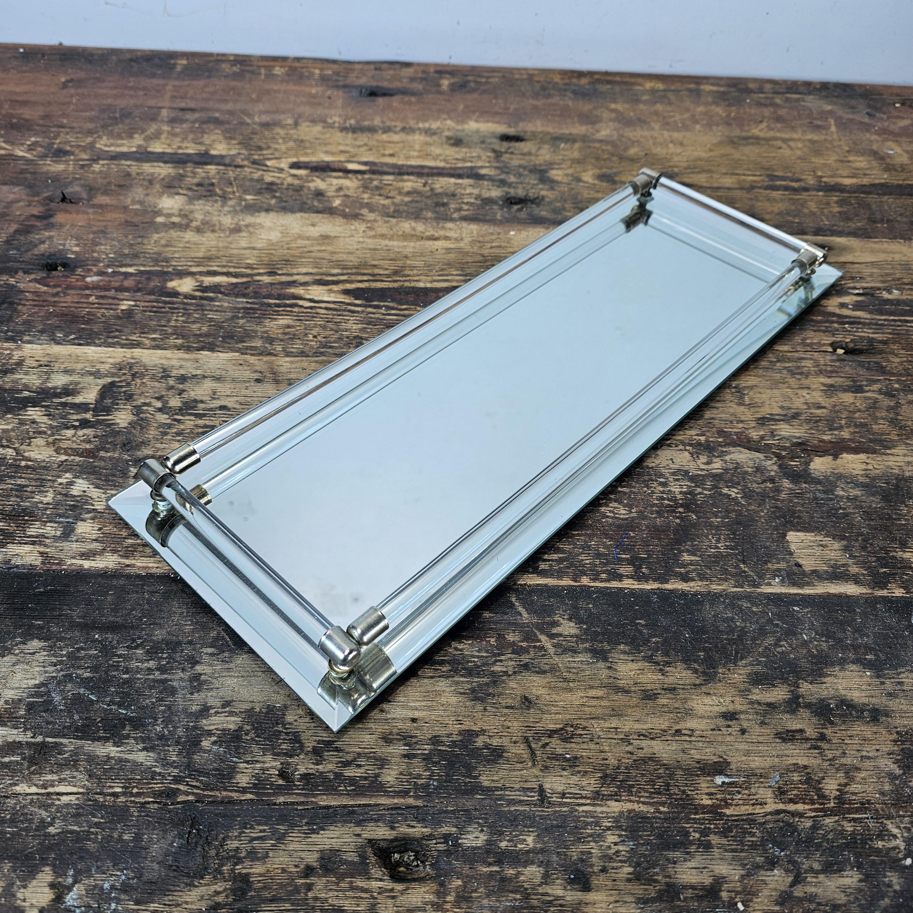 Vintage Dresser Vanity Tray Mirror bottom & Acrylic Rail 6"W x 19"L x 1.25"H