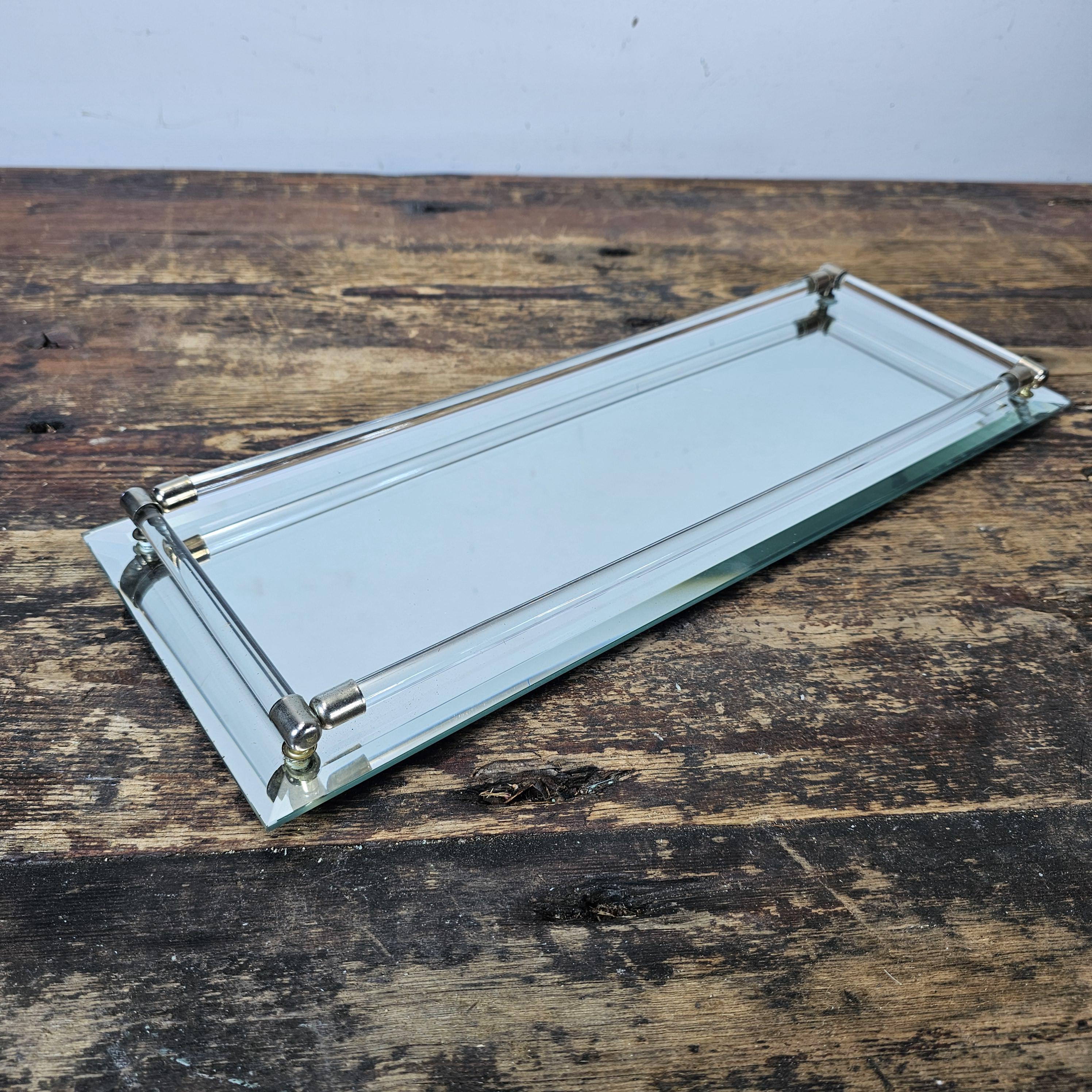 Vintage Dresser Vanity Tray Mirror bottom & Acrylic Rail 6"W x 19"L x 1.25"H
