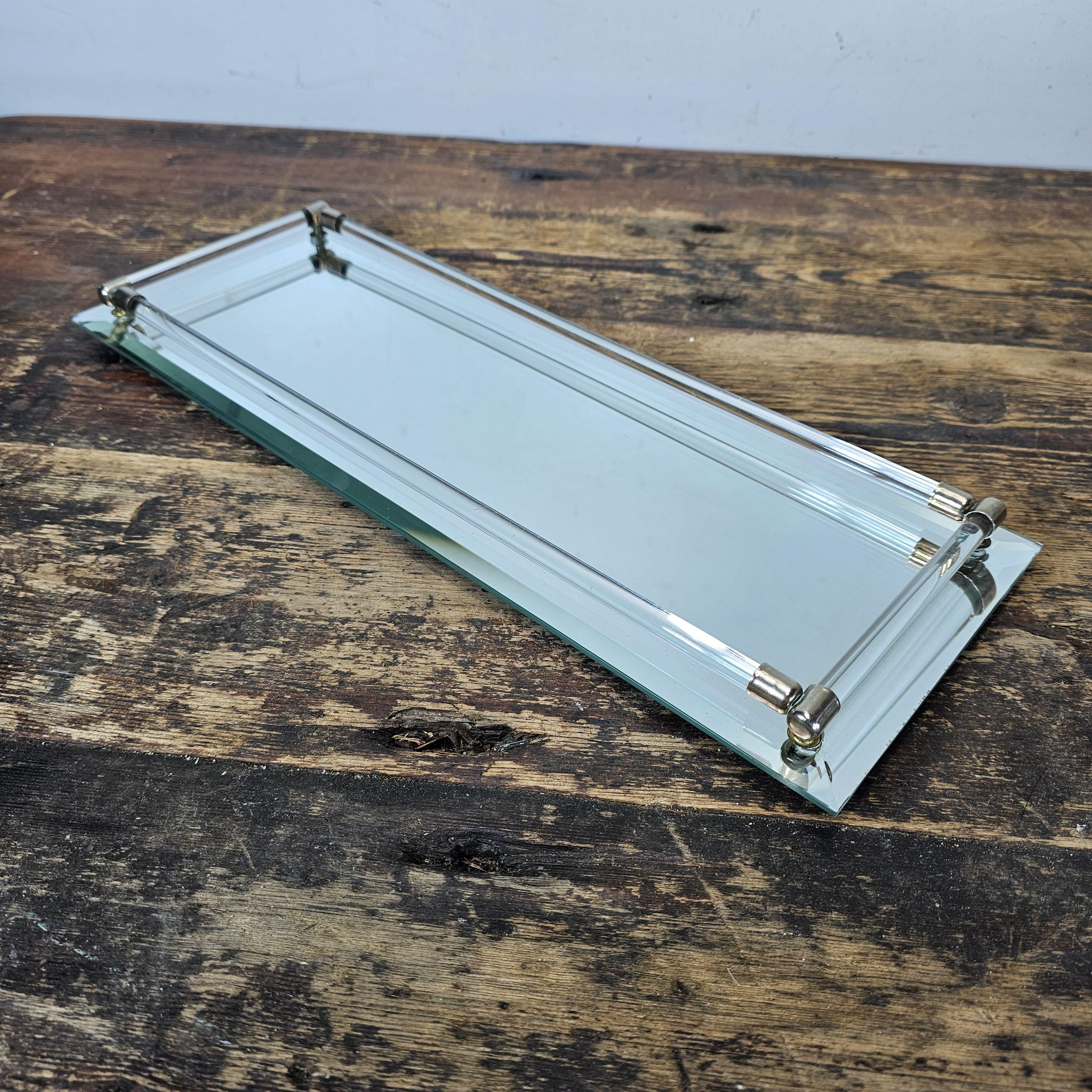 Vintage Dresser Vanity Tray Mirror bottom & Acrylic Rail 6"W x 19"L x 1.25"H