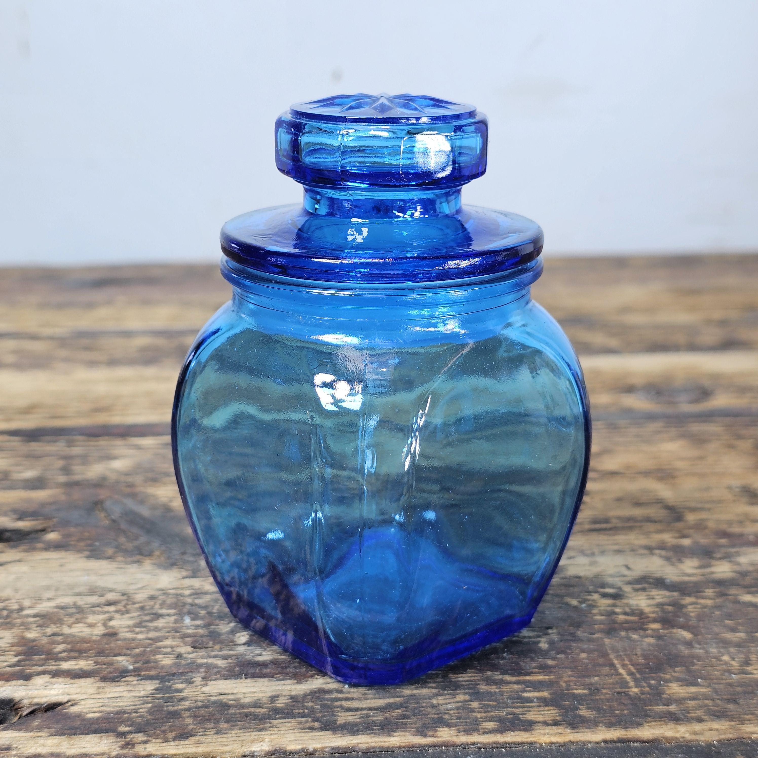 Vintage Cobalt Blue Glass Apothecary Jar 2.75"L x 2.75"W x 4.25"H