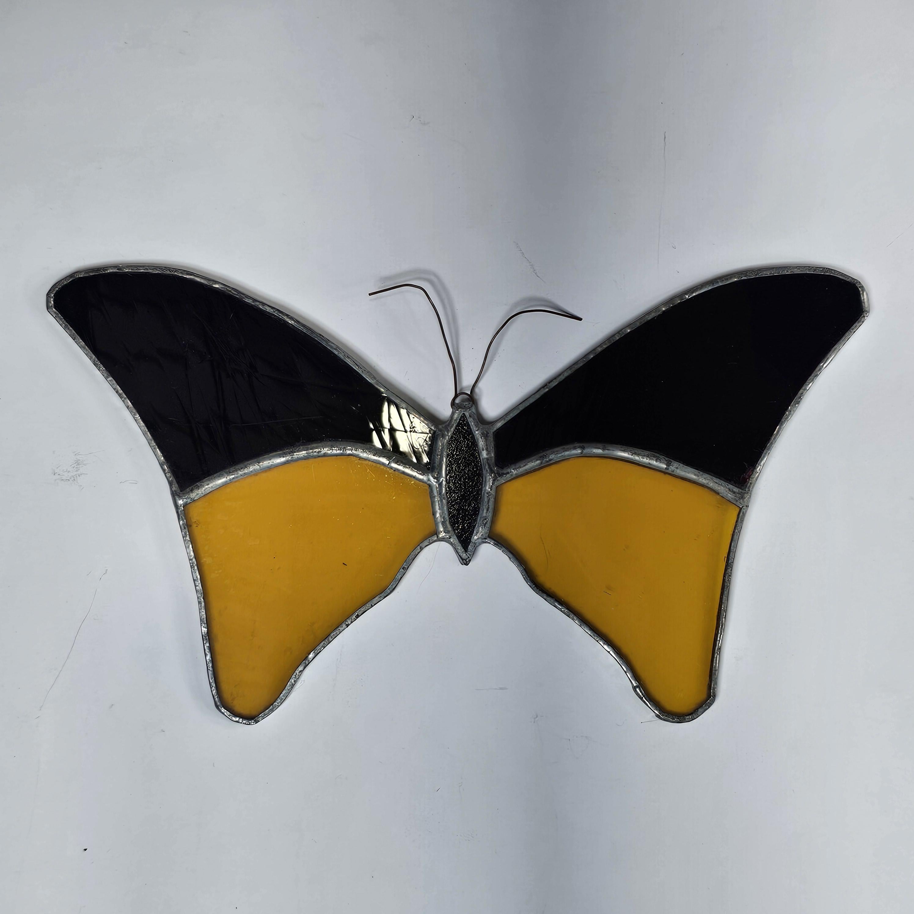 Vintage Butterfly Stained Glass Sun Catcher 8" x 4.5"