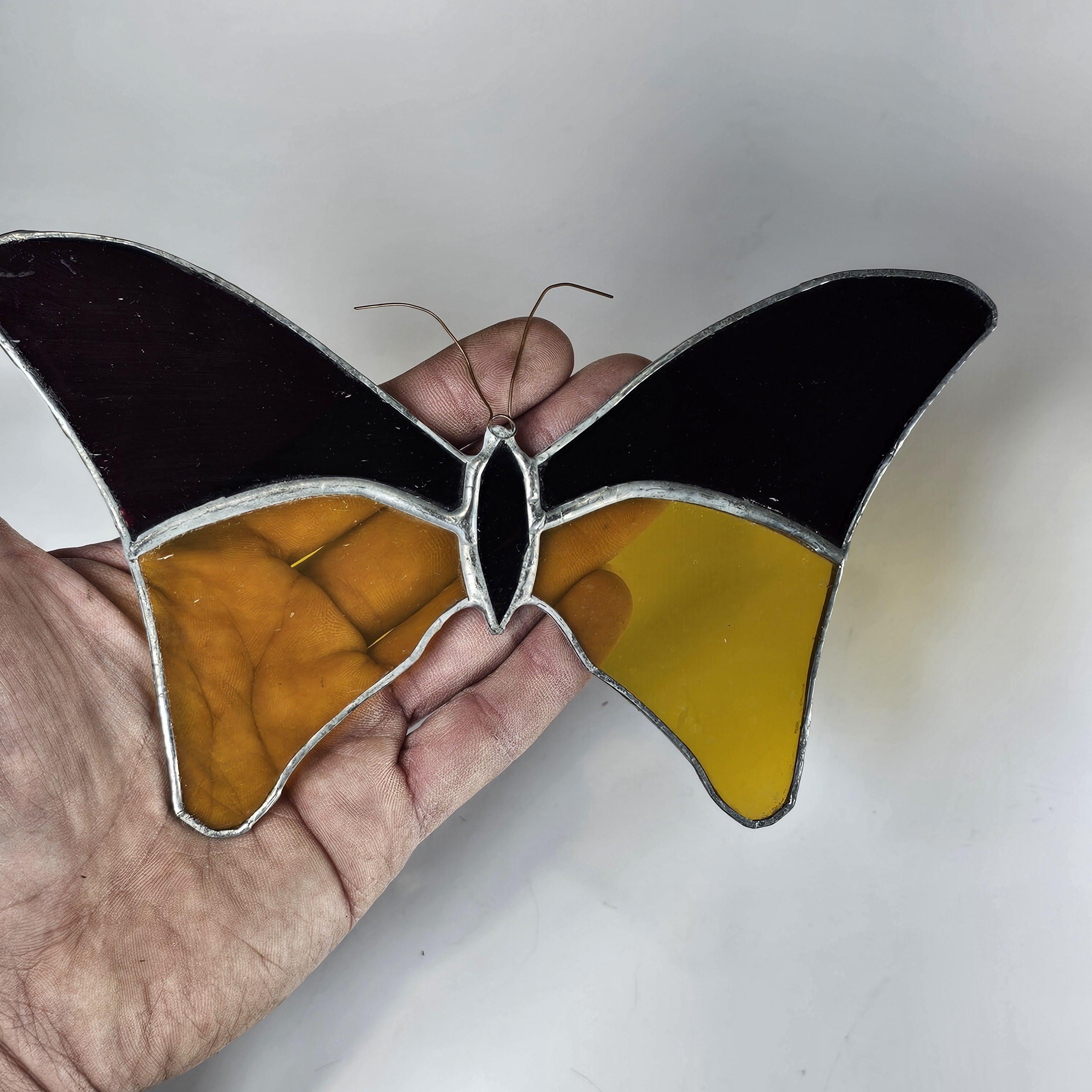 Vintage Butterfly Stained Glass Sun Catcher 8" x 4.5"