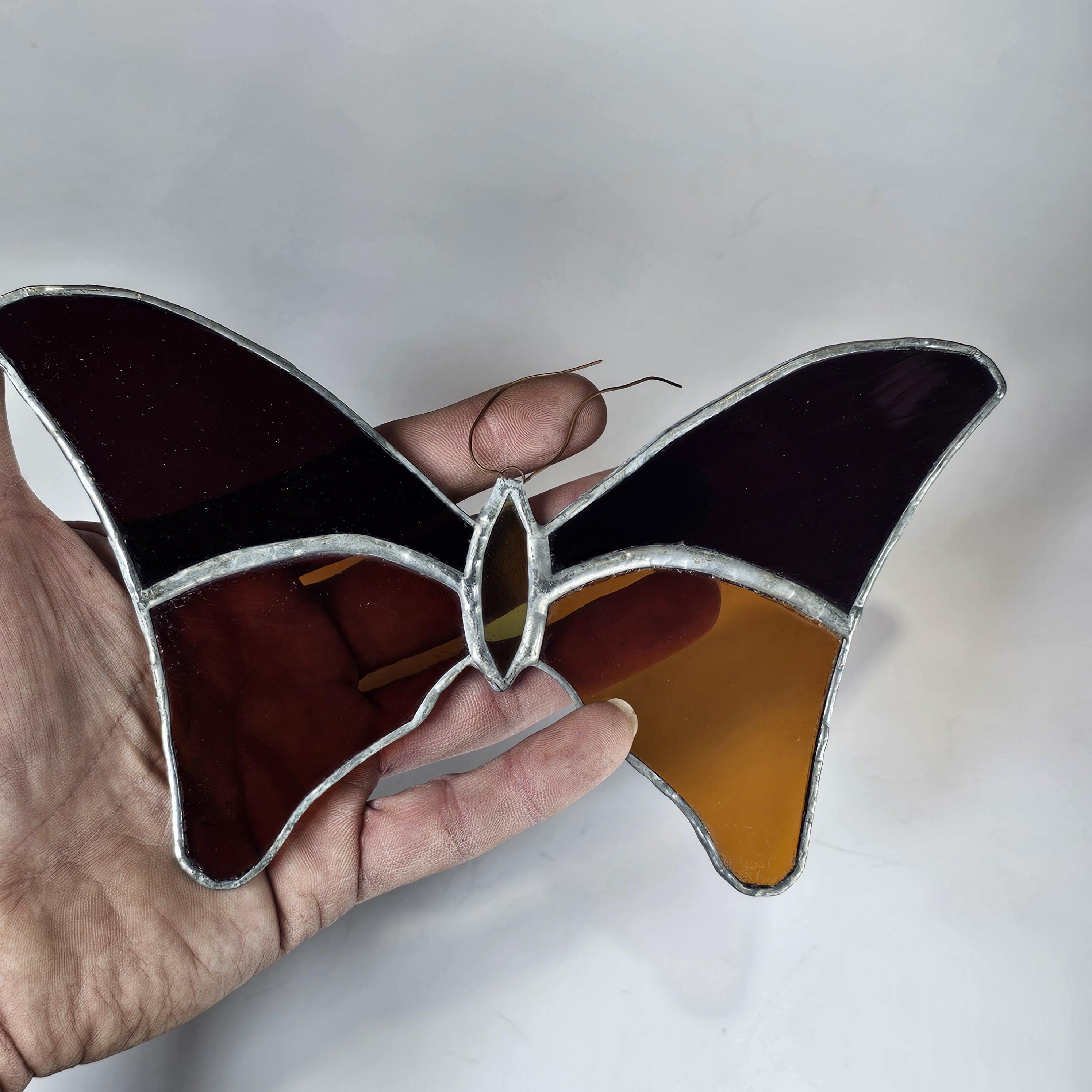 Vintage Butterfly Stained Glass Sun Catcher 8" x 4.5"