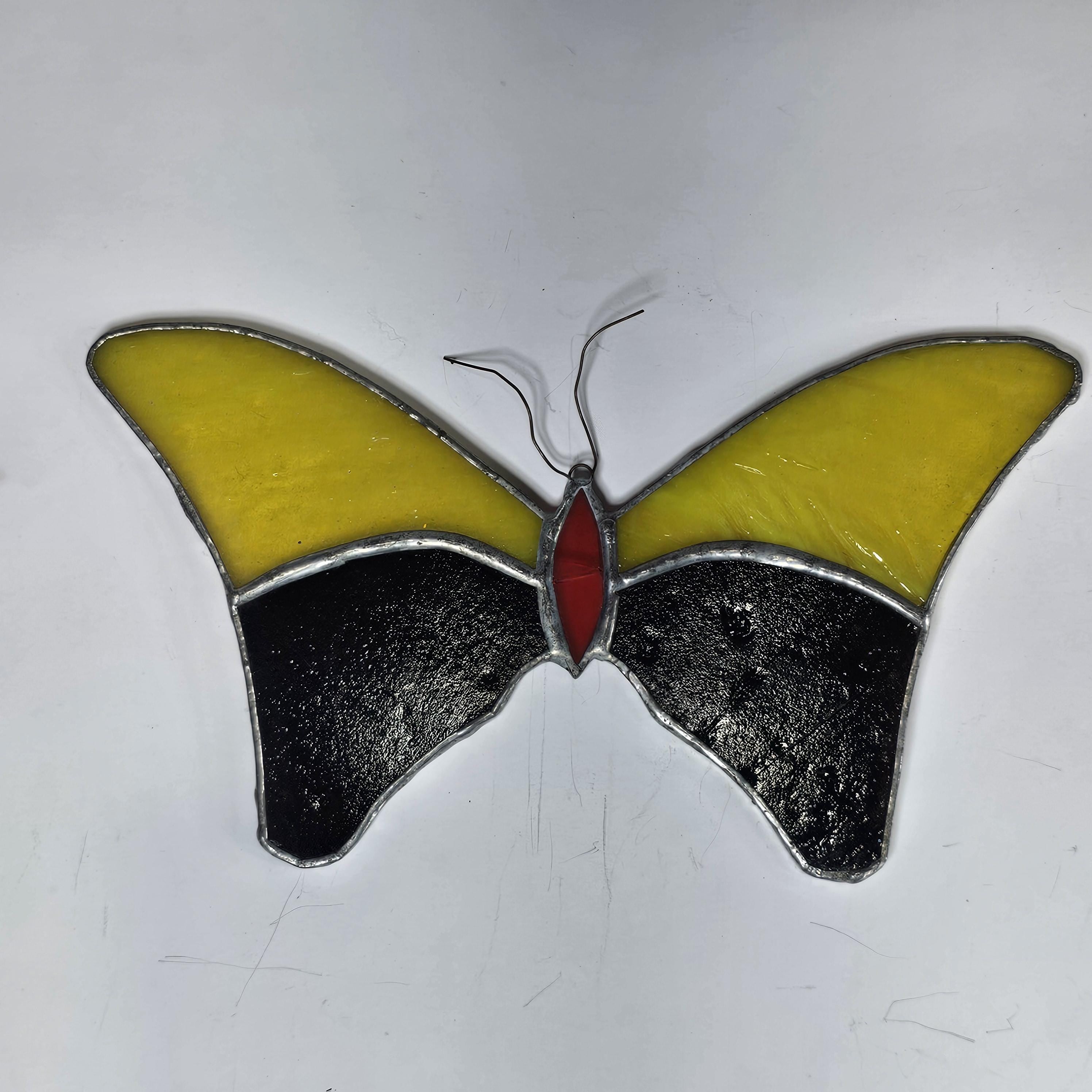 Vintage Butterfly Stained Glass Sun Catcher 8" x 4.5"