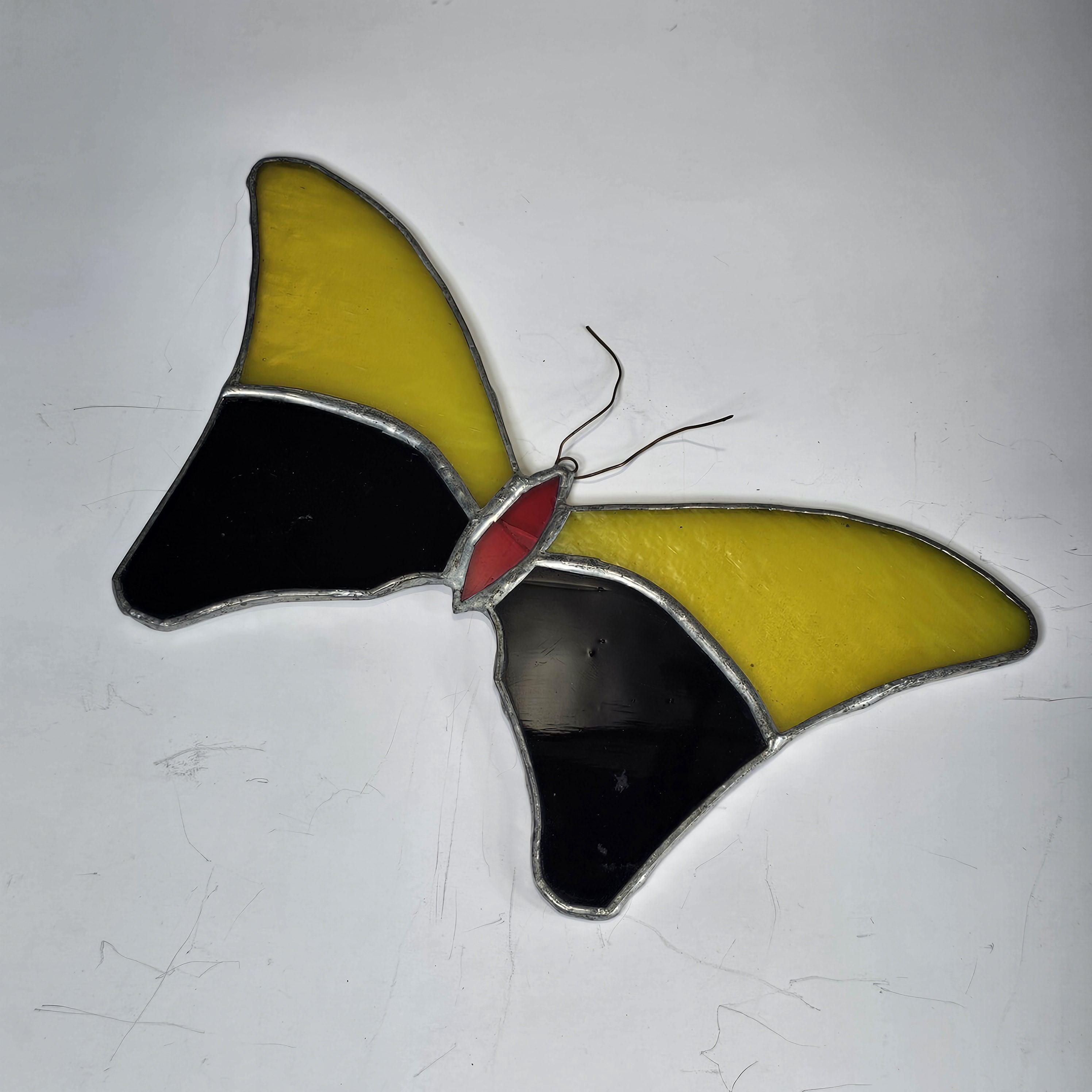 Vintage Butterfly Stained Glass Sun Catcher 8" x 4.5"