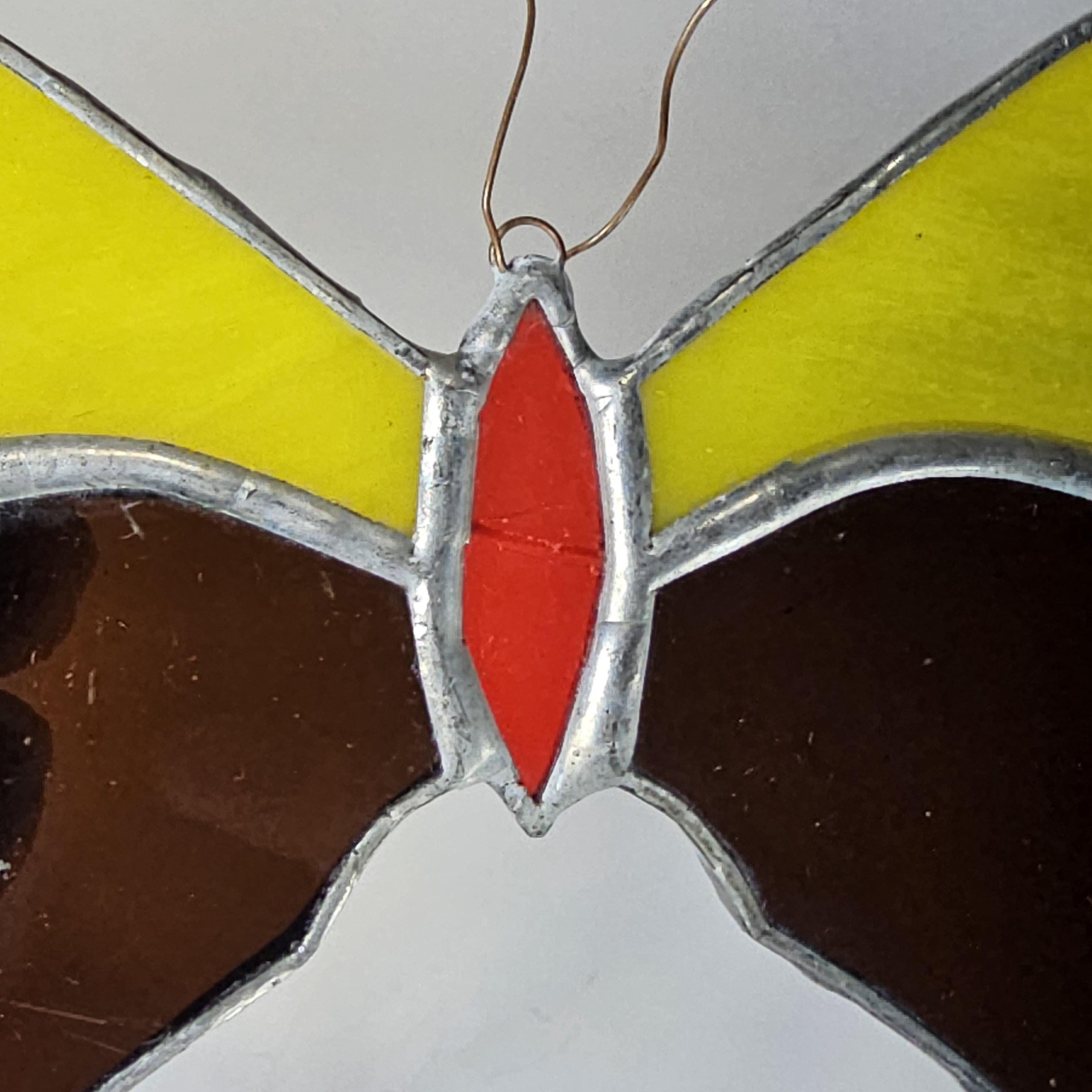 Vintage Butterfly Stained Glass Sun Catcher 8" x 4.5"