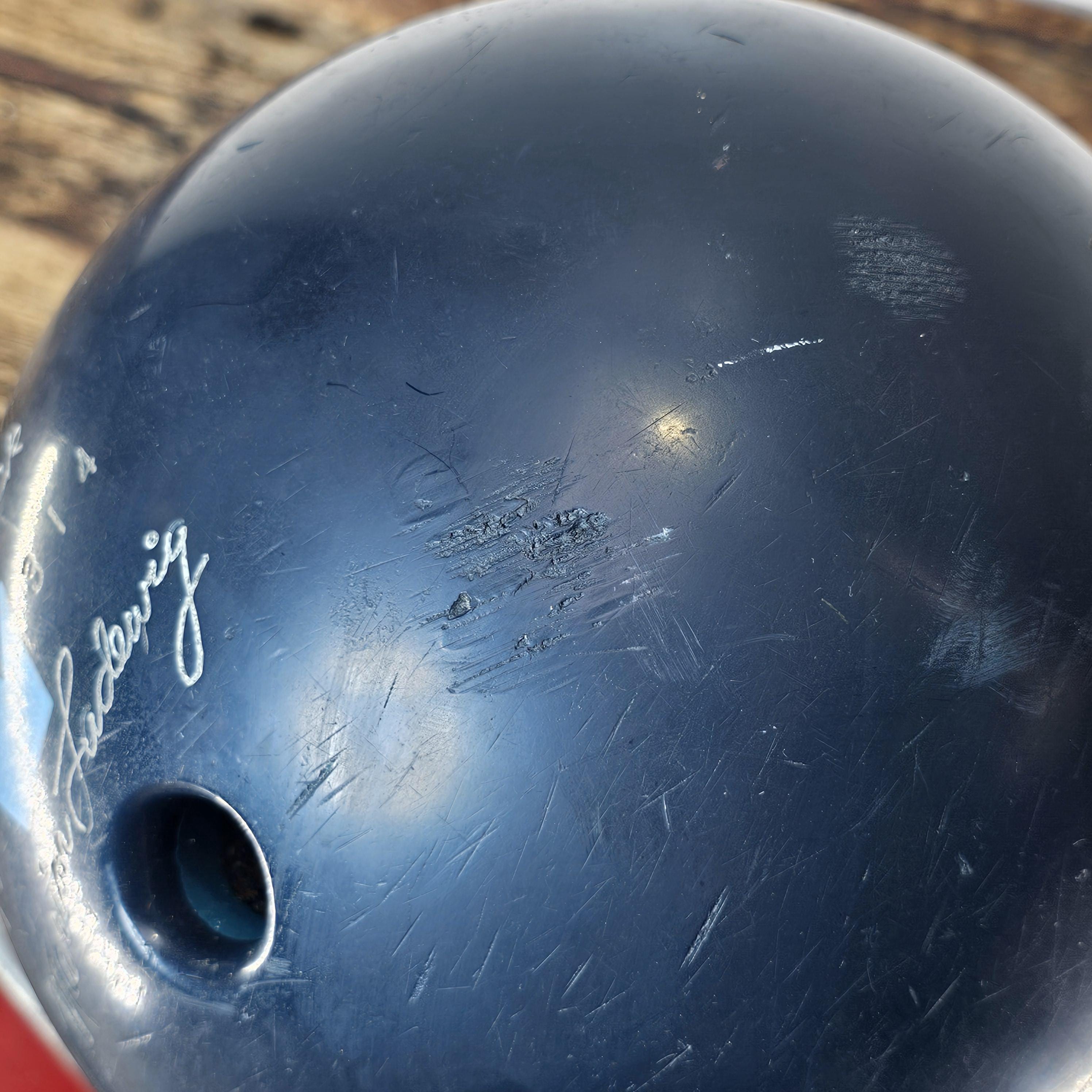 Vintage Brunswick Marion Ladewig Bowling Ball 12.75 lb. With Base