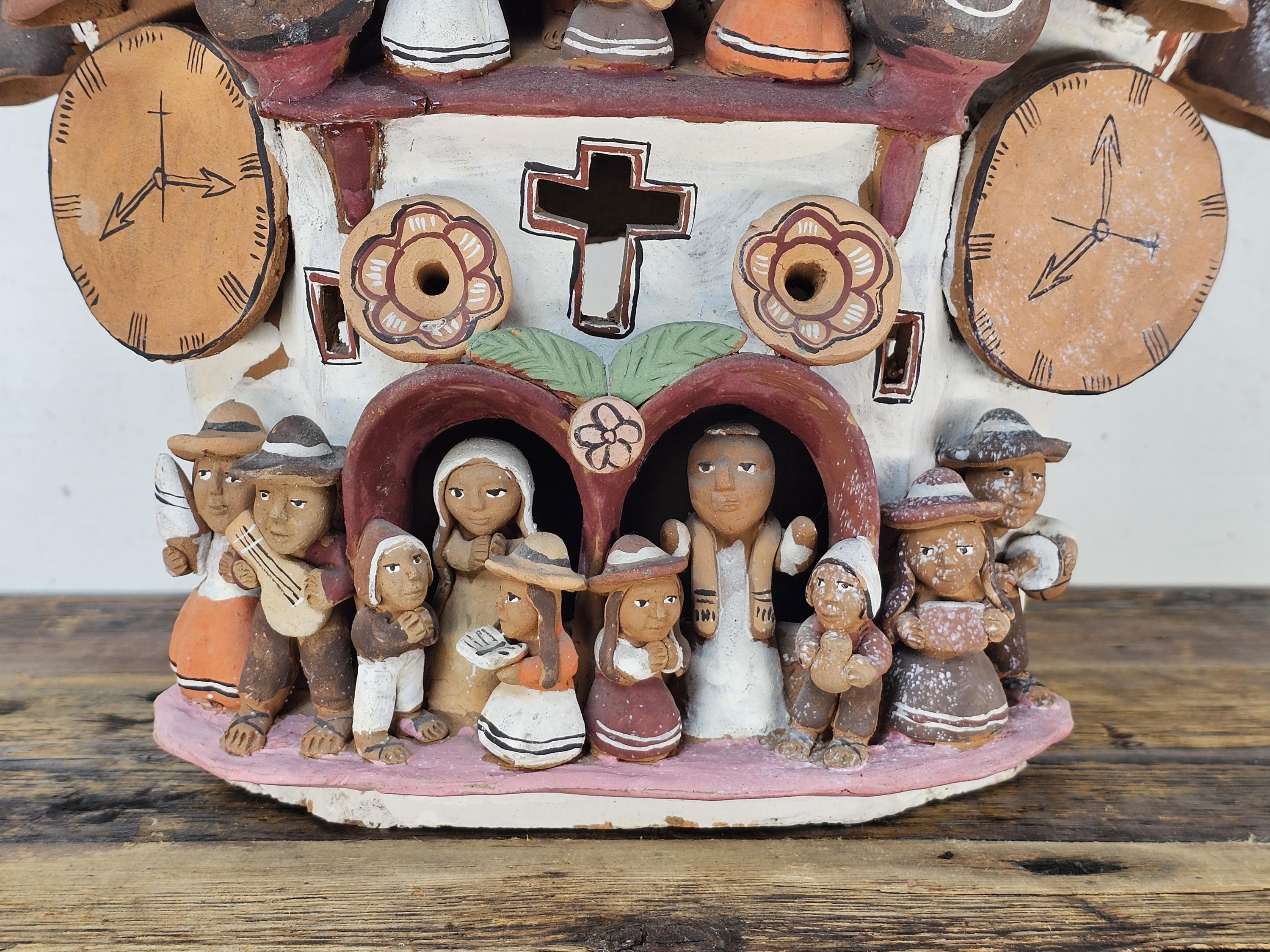 Ayacucho Artisan Terra Cotta Church Folk Art Peruvian Ornament 17"W x 16"H
