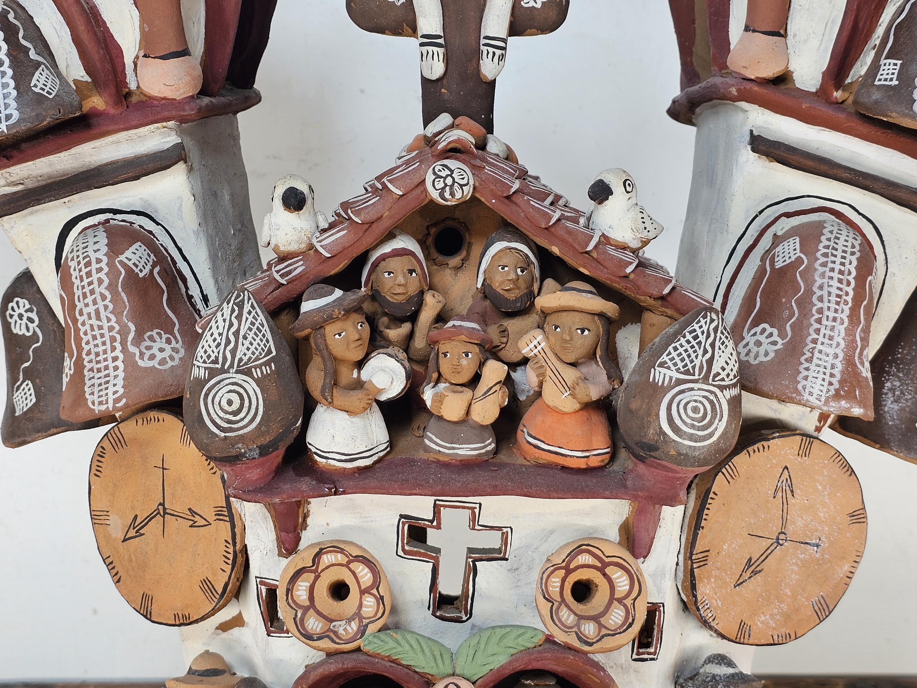 Ayacucho Artisan Terra Cotta Church Folk Art Peruvian Ornament 17"W x 16"H
