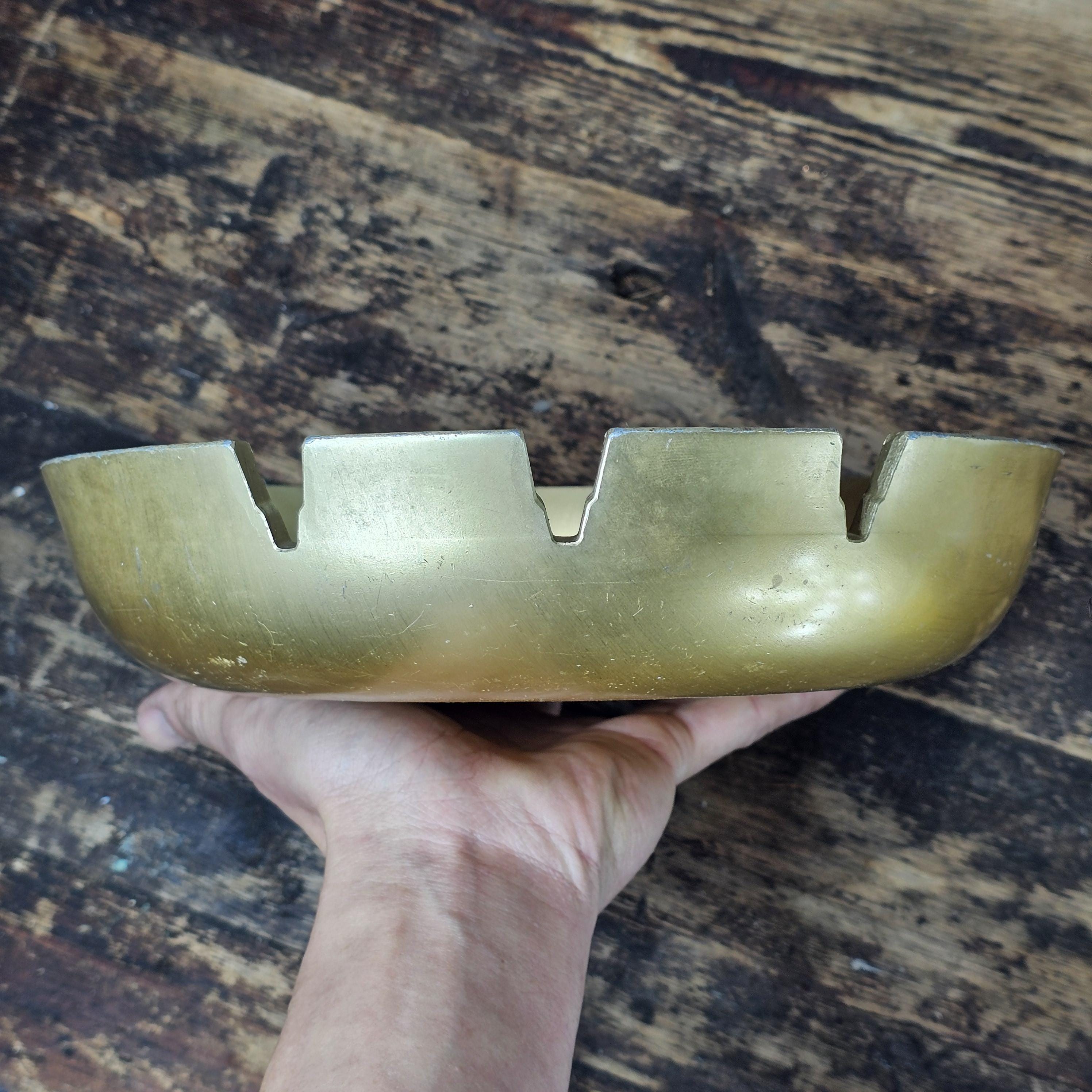 Vintage Solid Aluminum Gold Table Ashtray Large MCM 10" Diam x 2.25"H