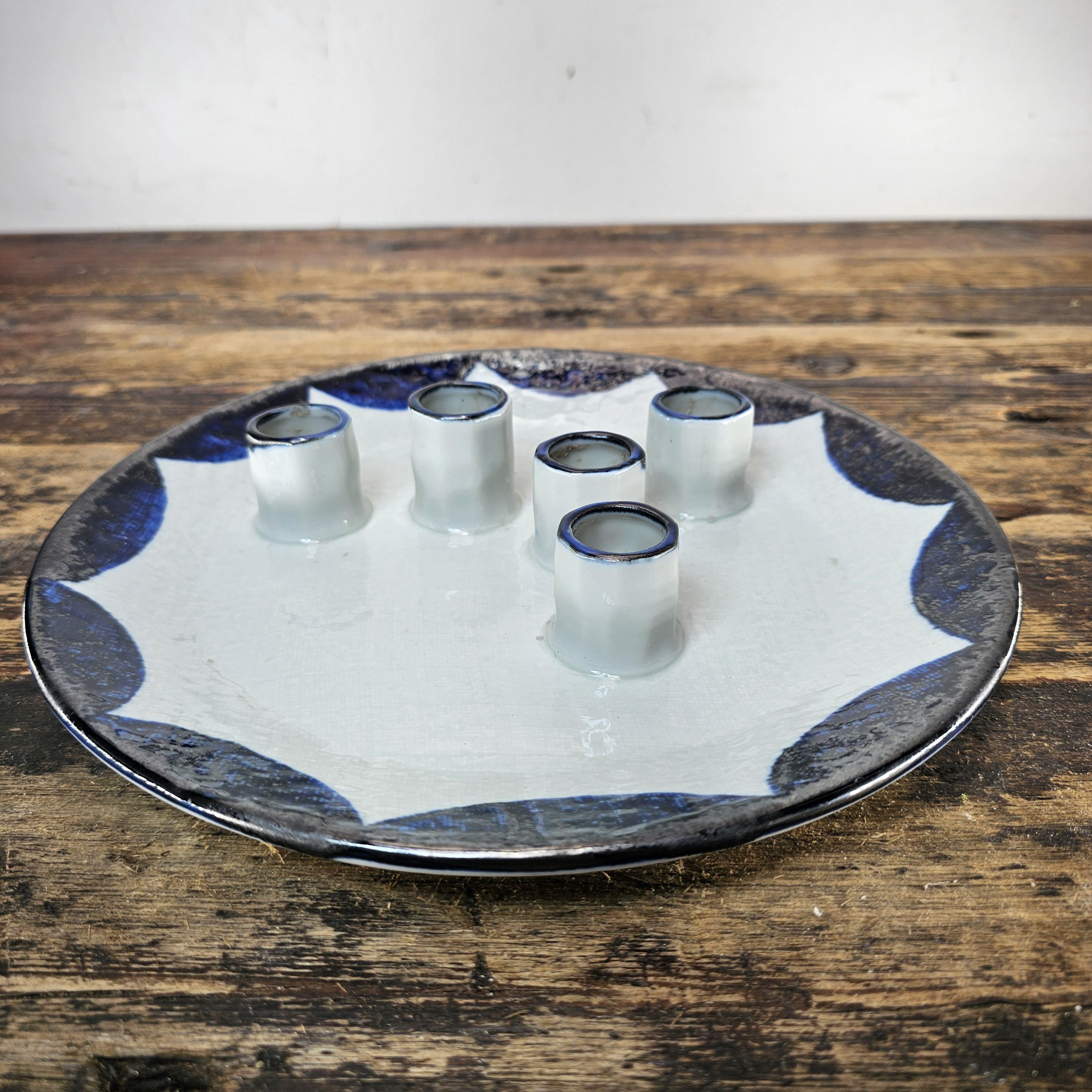 Vintage Otagiri Japan Hand Crafted Glazed 5 Candle Holder Plate