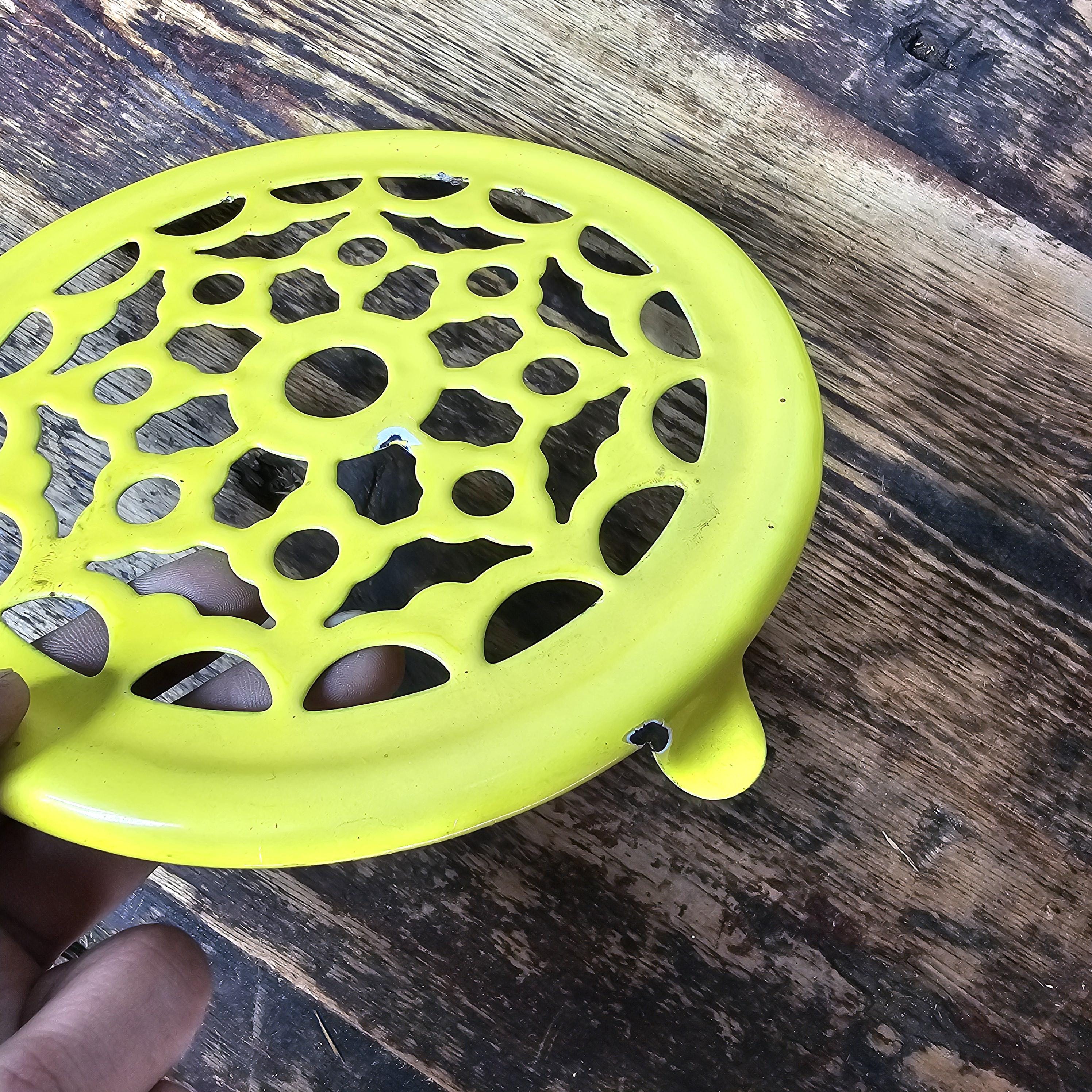 Vintage Fritz and Floyd Enameled Yellow Reticulated Trivet