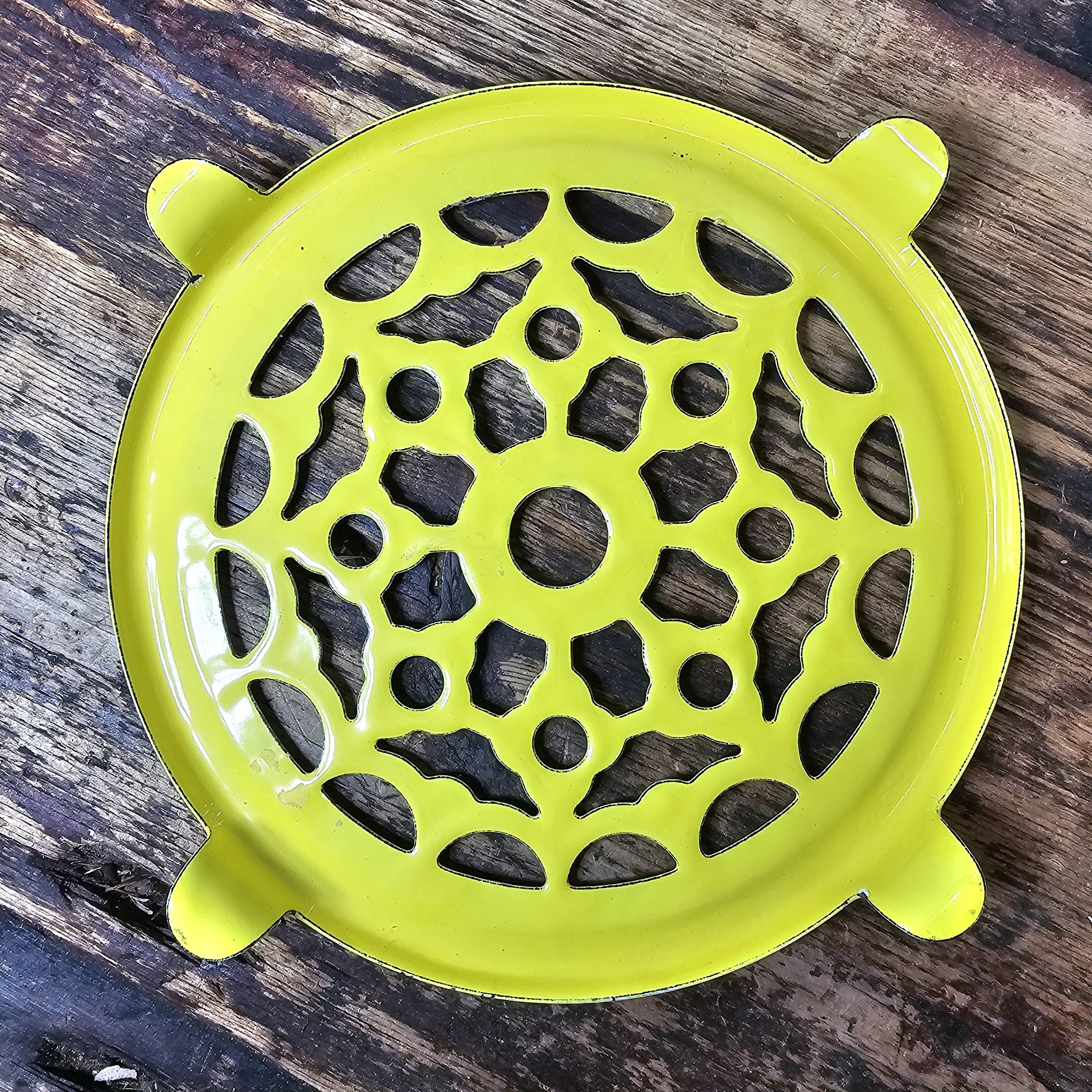 Vintage Fritz and Floyd Enameled Yellow Reticulated Trivet