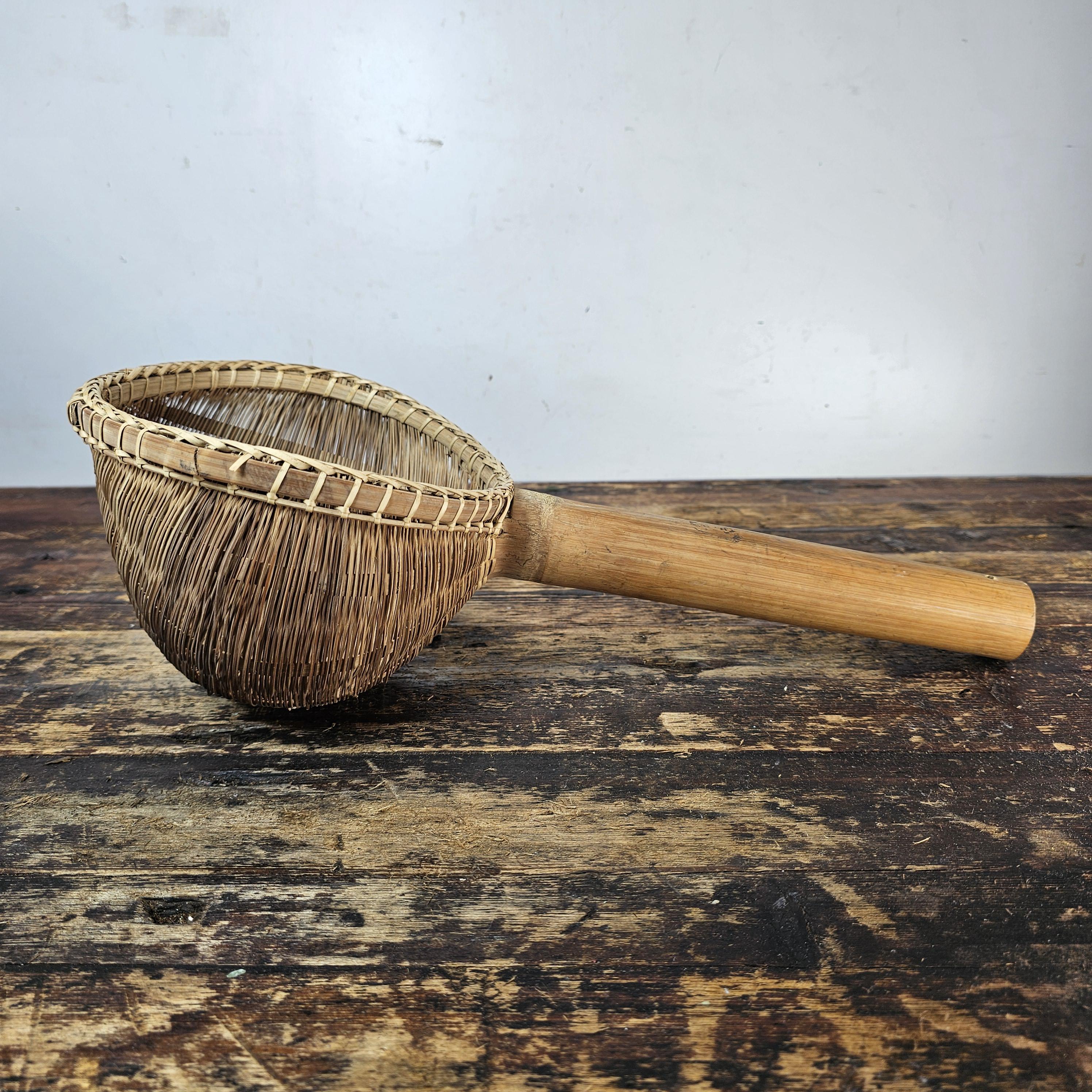 Primitive Hand Woven Bamboo Strainer Ladle