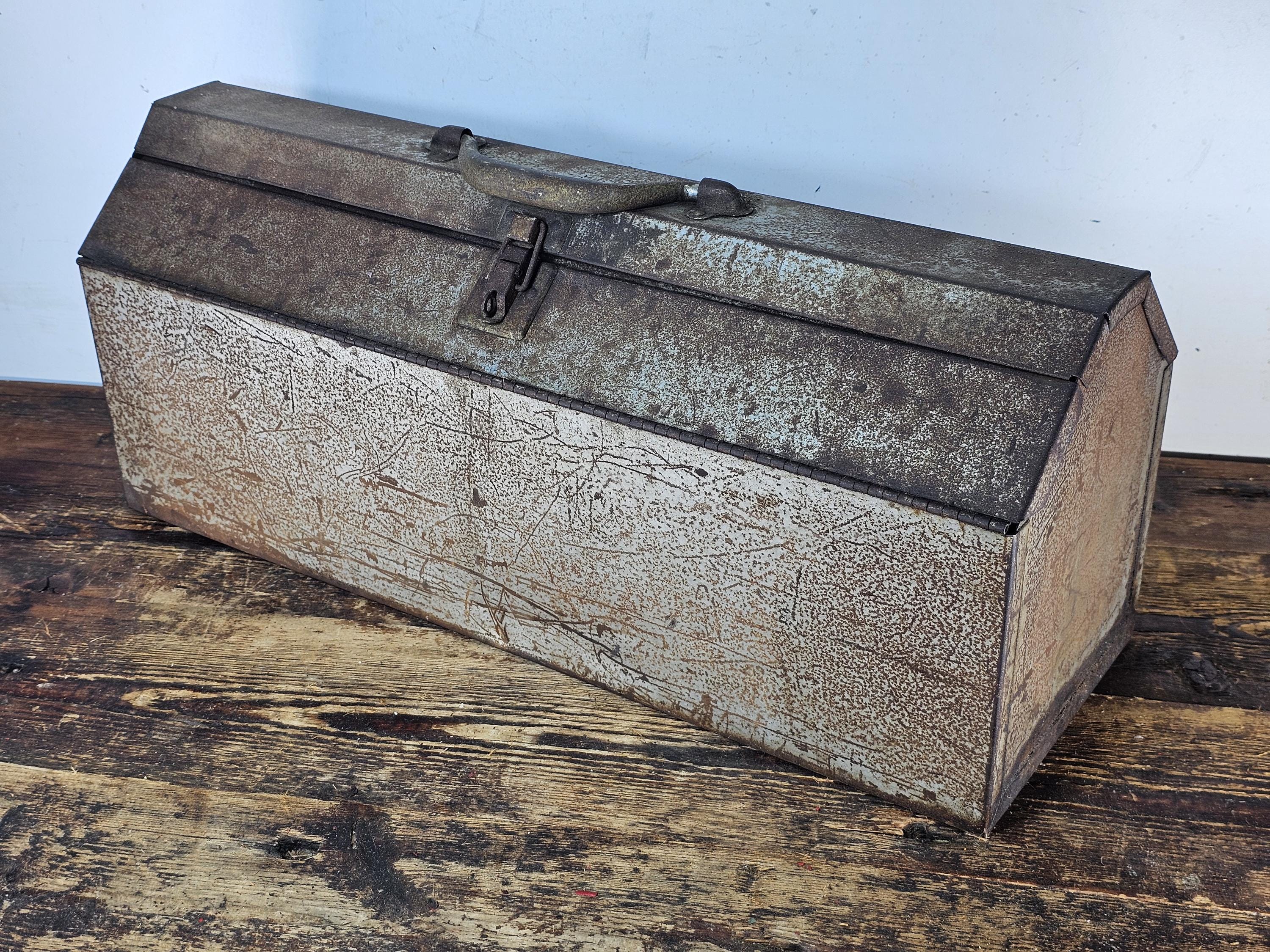 Vintage Rusty Metal Hip Roof Tool Box