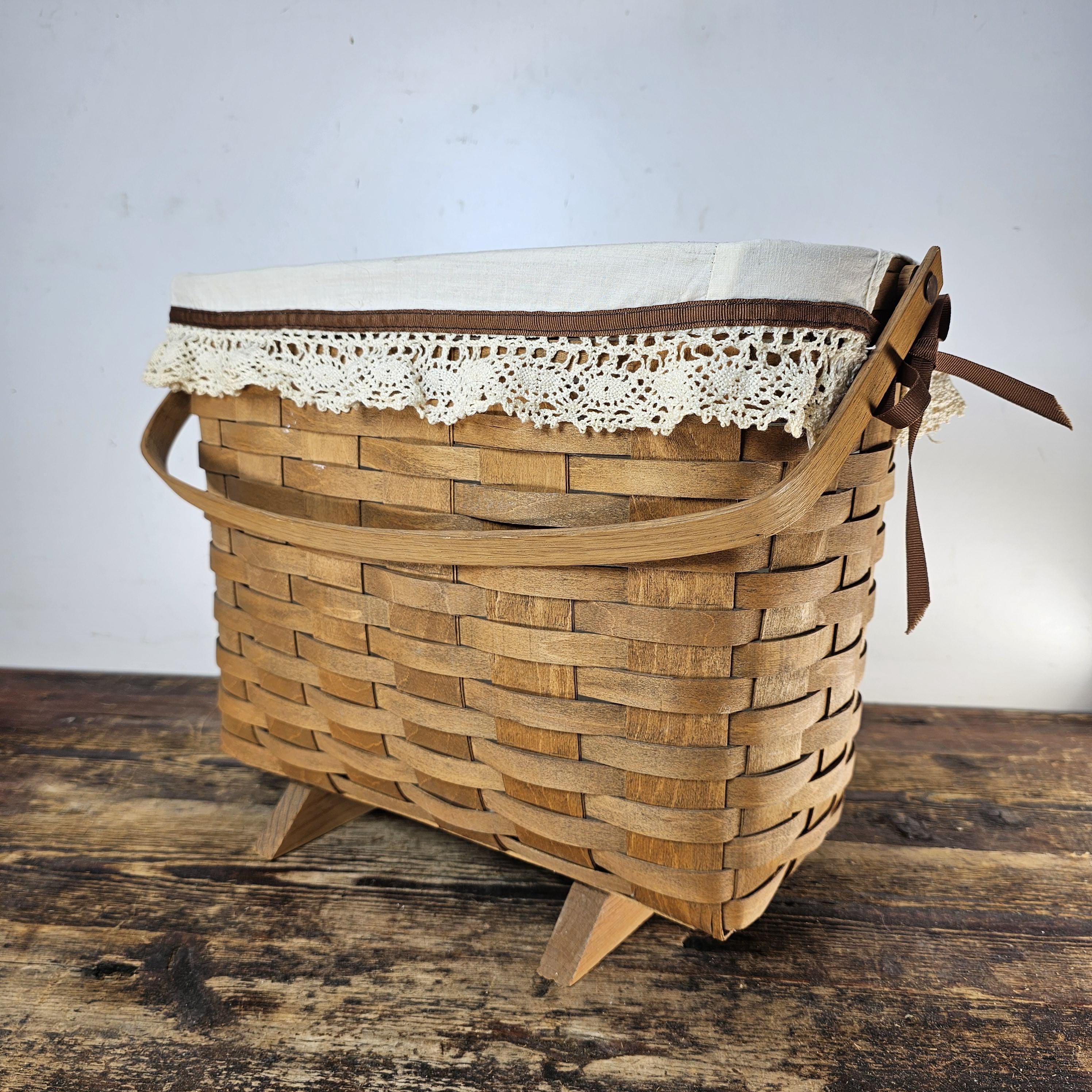 Longaberger Footed Magazine Basket-Swinging Handle With Original Liner 1985