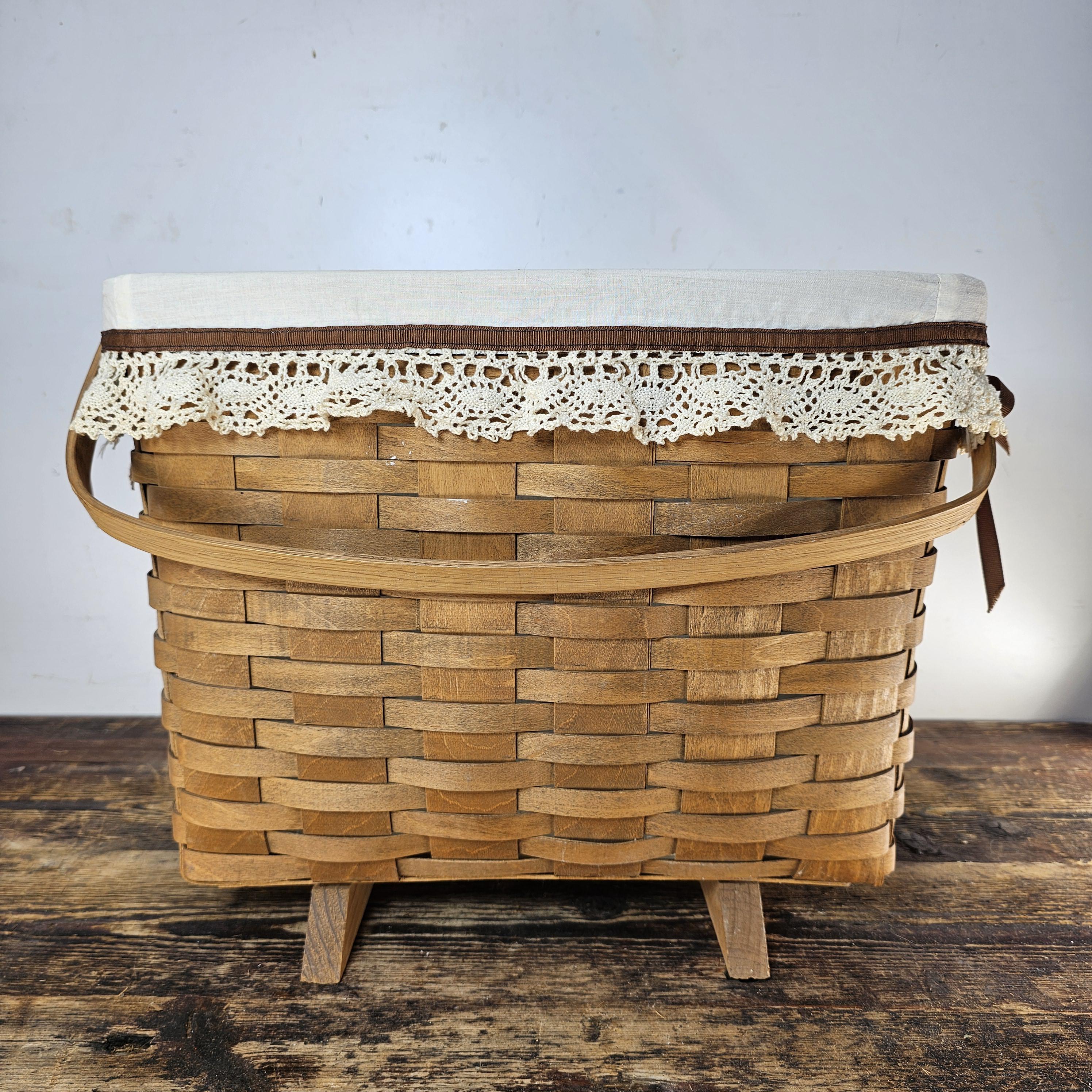 Longaberger Footed Magazine Basket-Swinging Handle With Original Liner 1985