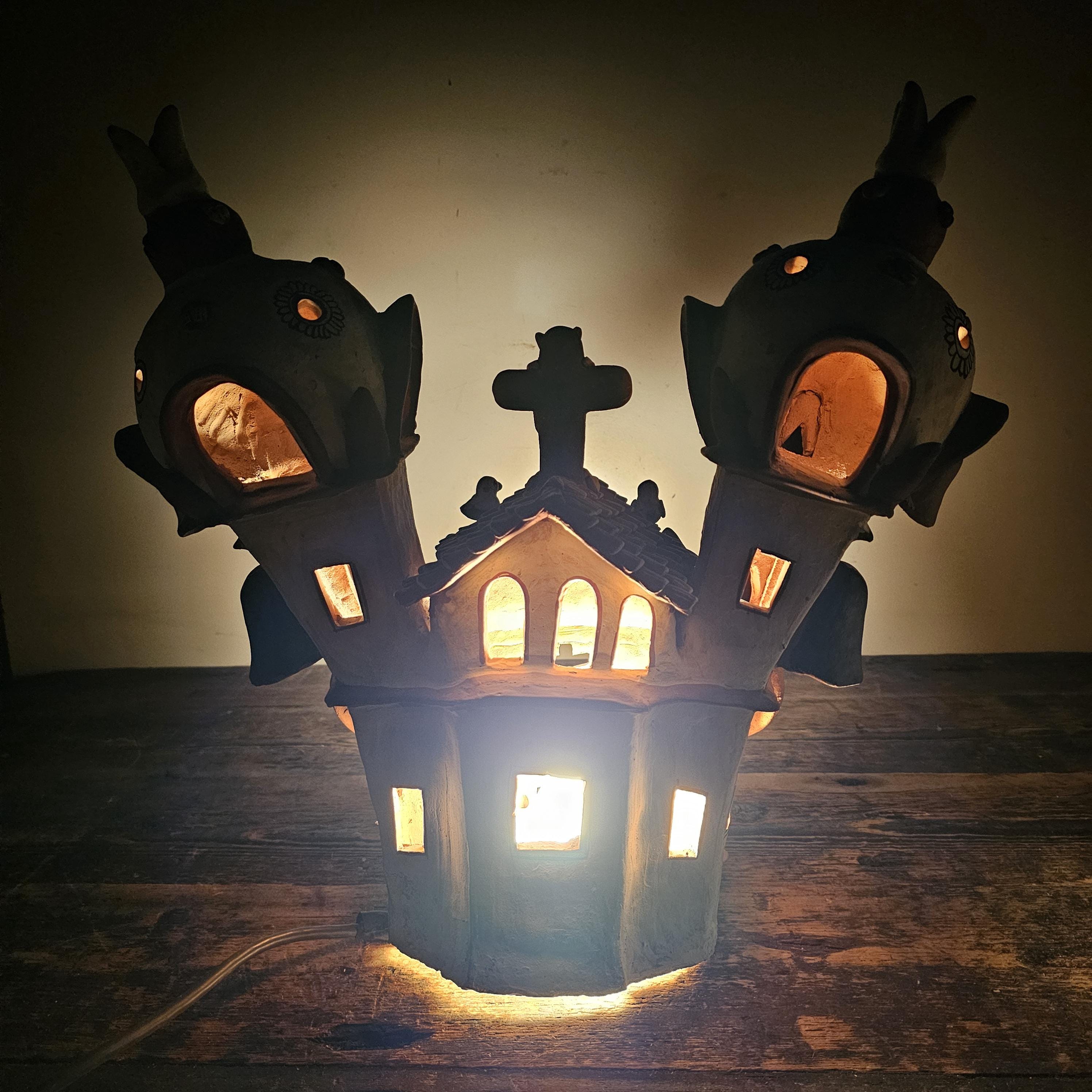 Ayacucho Artisan Terra Cotta Church Folk Art Peruvian Ornament 17"W x 16"H