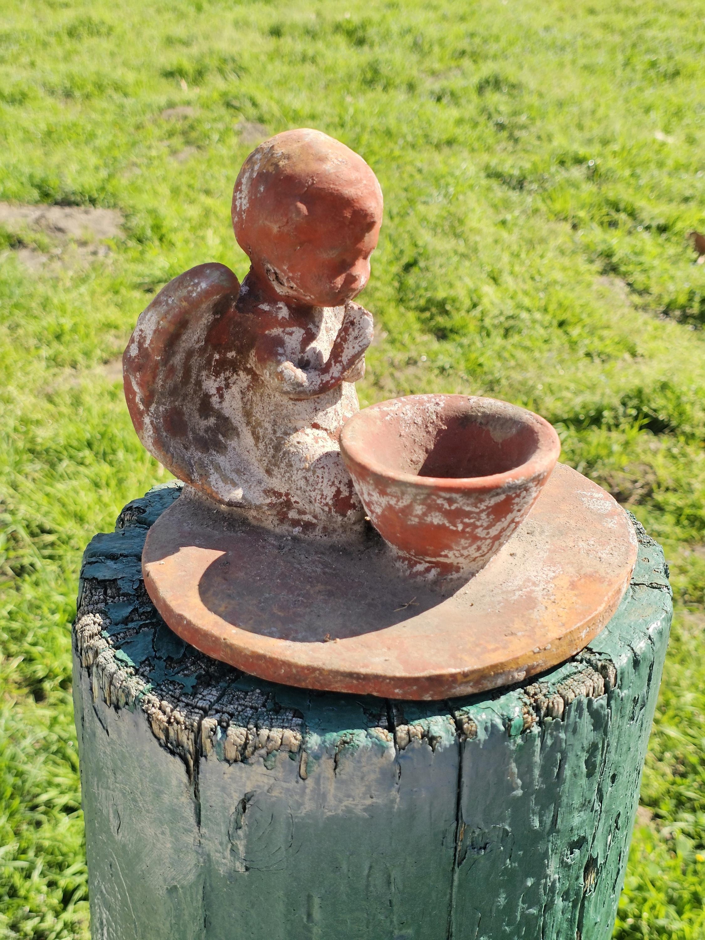 Clay Cherub Angel Candle Holder Copal Burning Bowl 7.5"Diam x 6.5"H