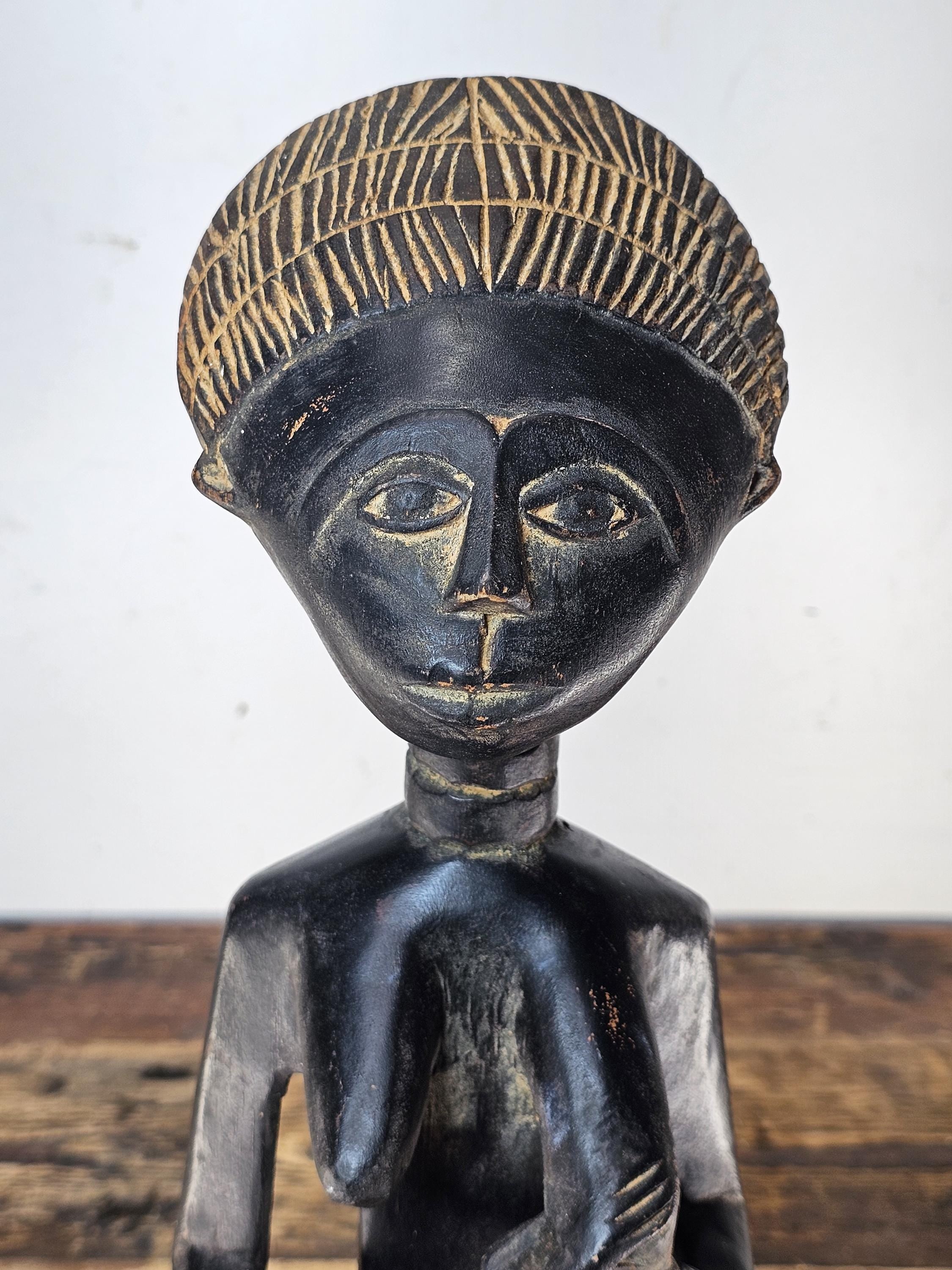 Ghana Ashanti Traditional Wooden Maternal Figure 15"H x 4.75"W x 4"D