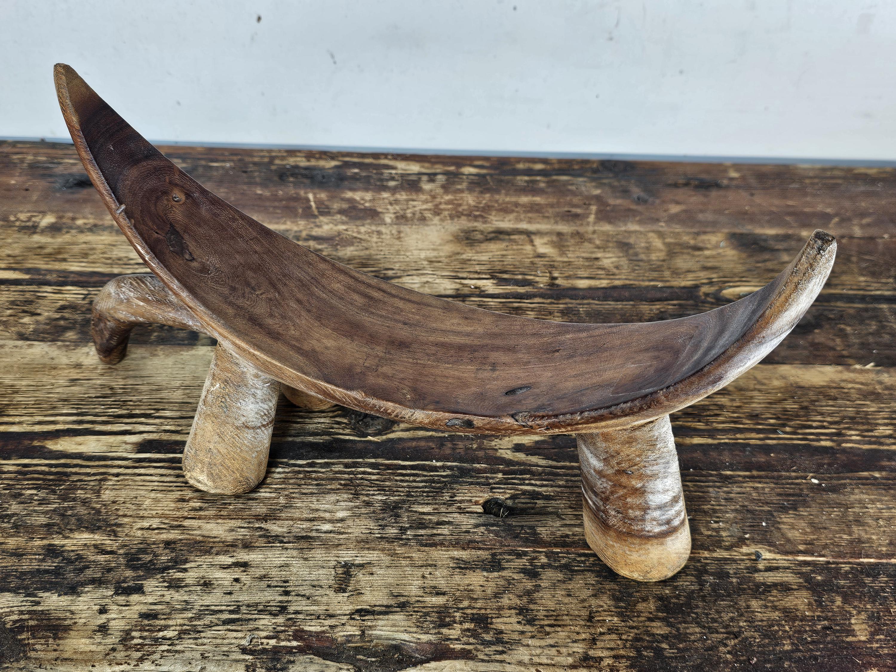 South Sudanese Dinka Tribal Hand-Carved Wooden Neck Rest Headrest 14.5"L