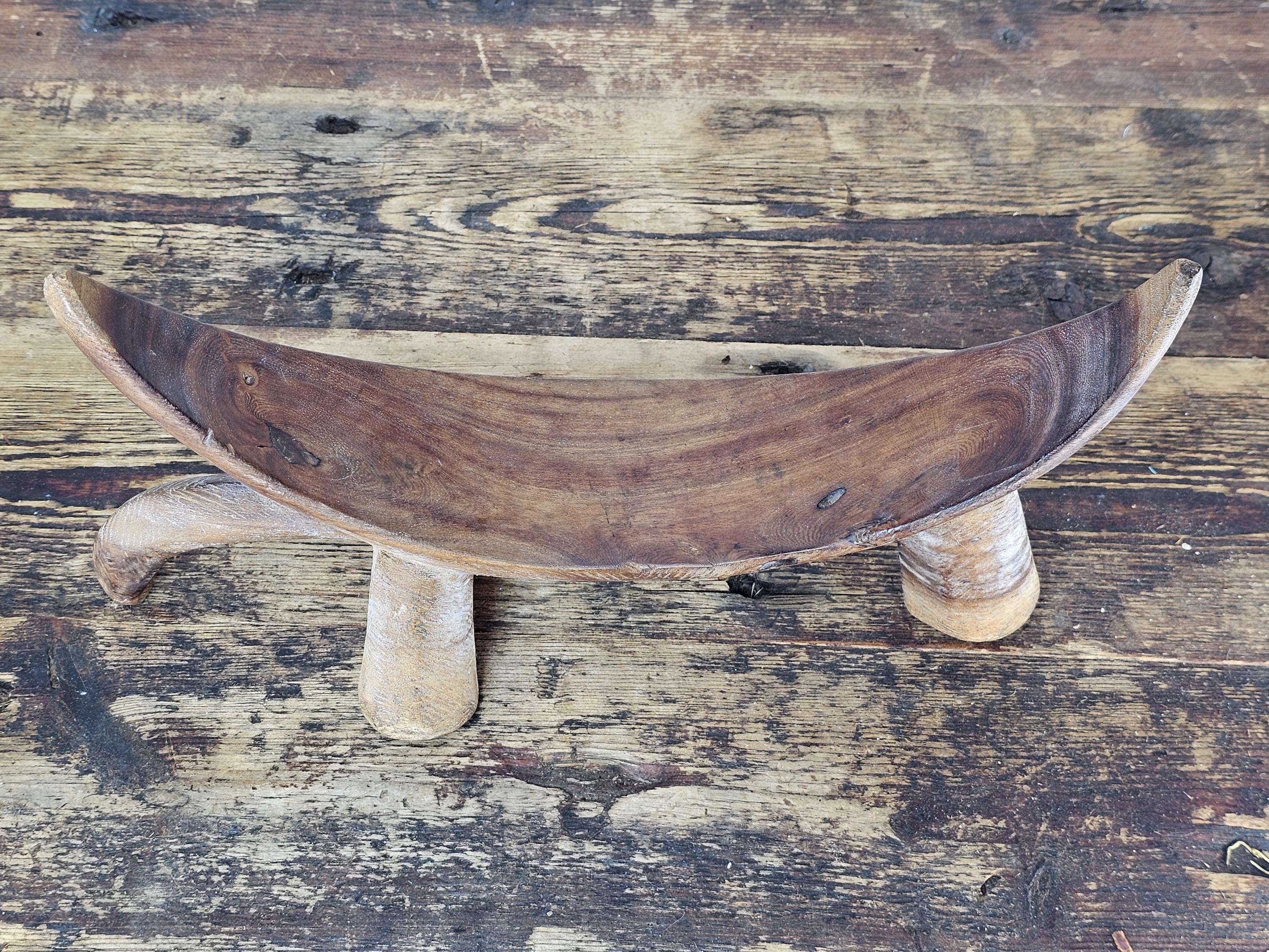 South Sudanese Dinka Tribal Hand-Carved Wooden Neck Rest Headrest 14.5"L