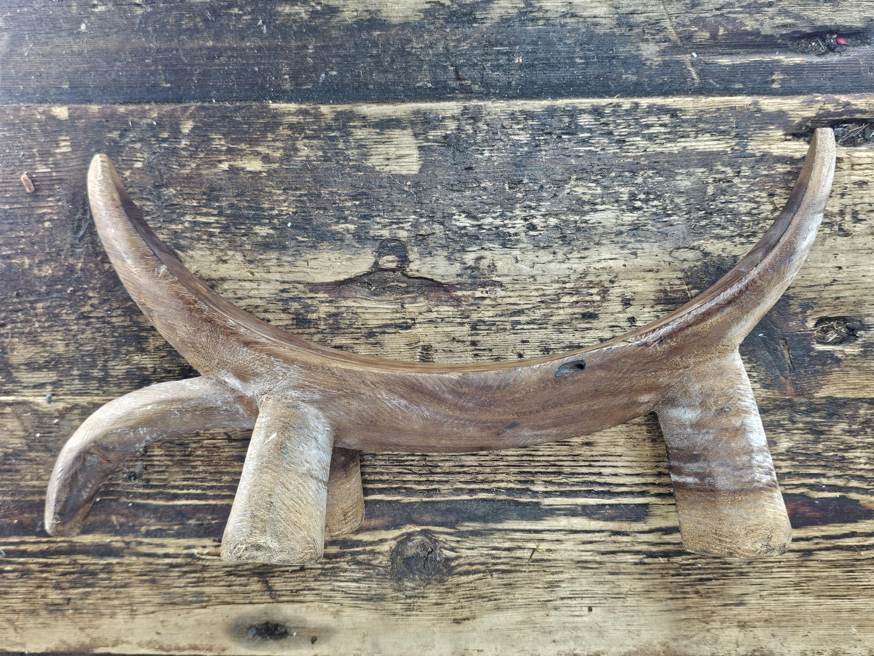 South Sudanese Dinka Tribal Hand-Carved Wooden Neck Rest Headrest 14.5"L